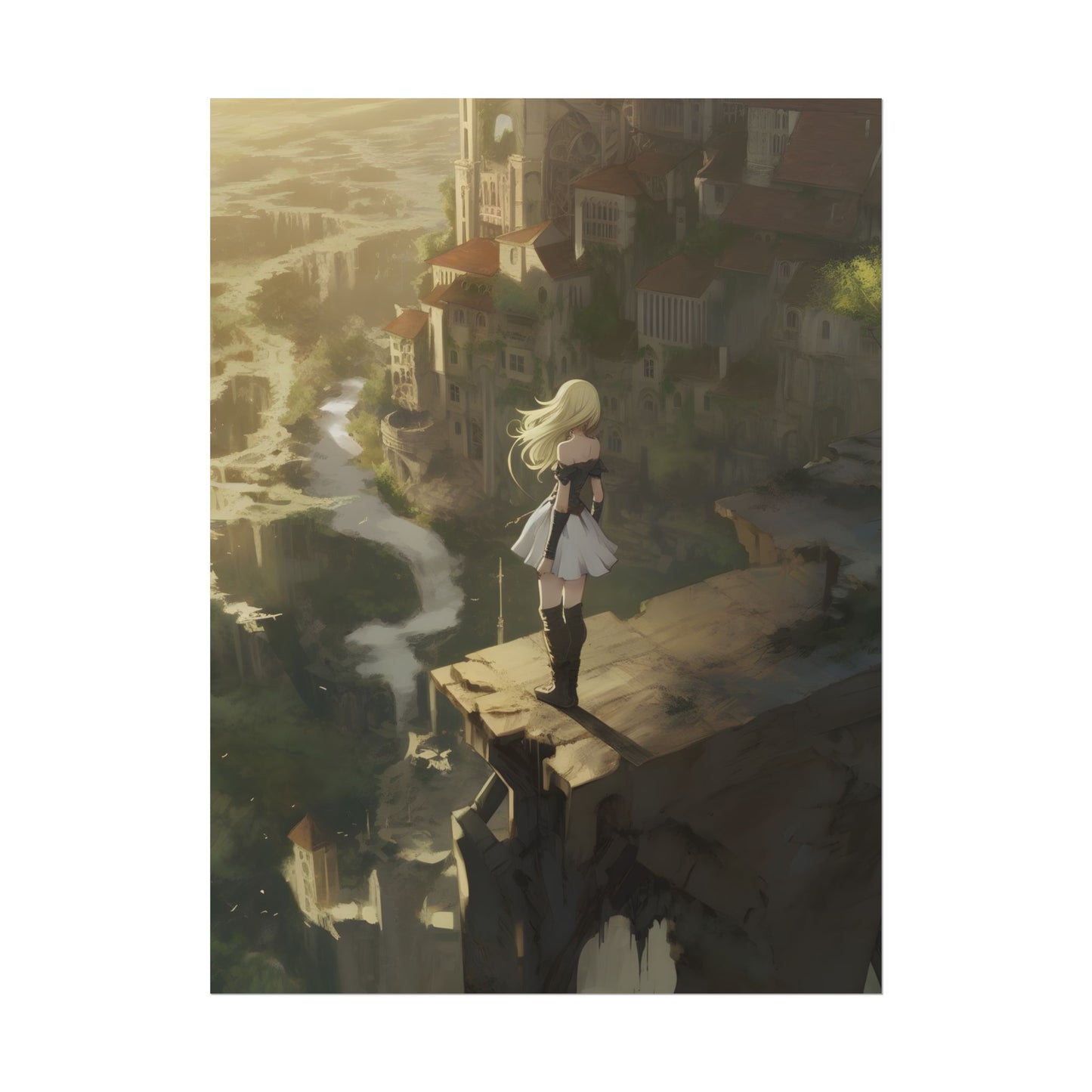 Dramatic Anime Blonde Female Digital Art - Poster