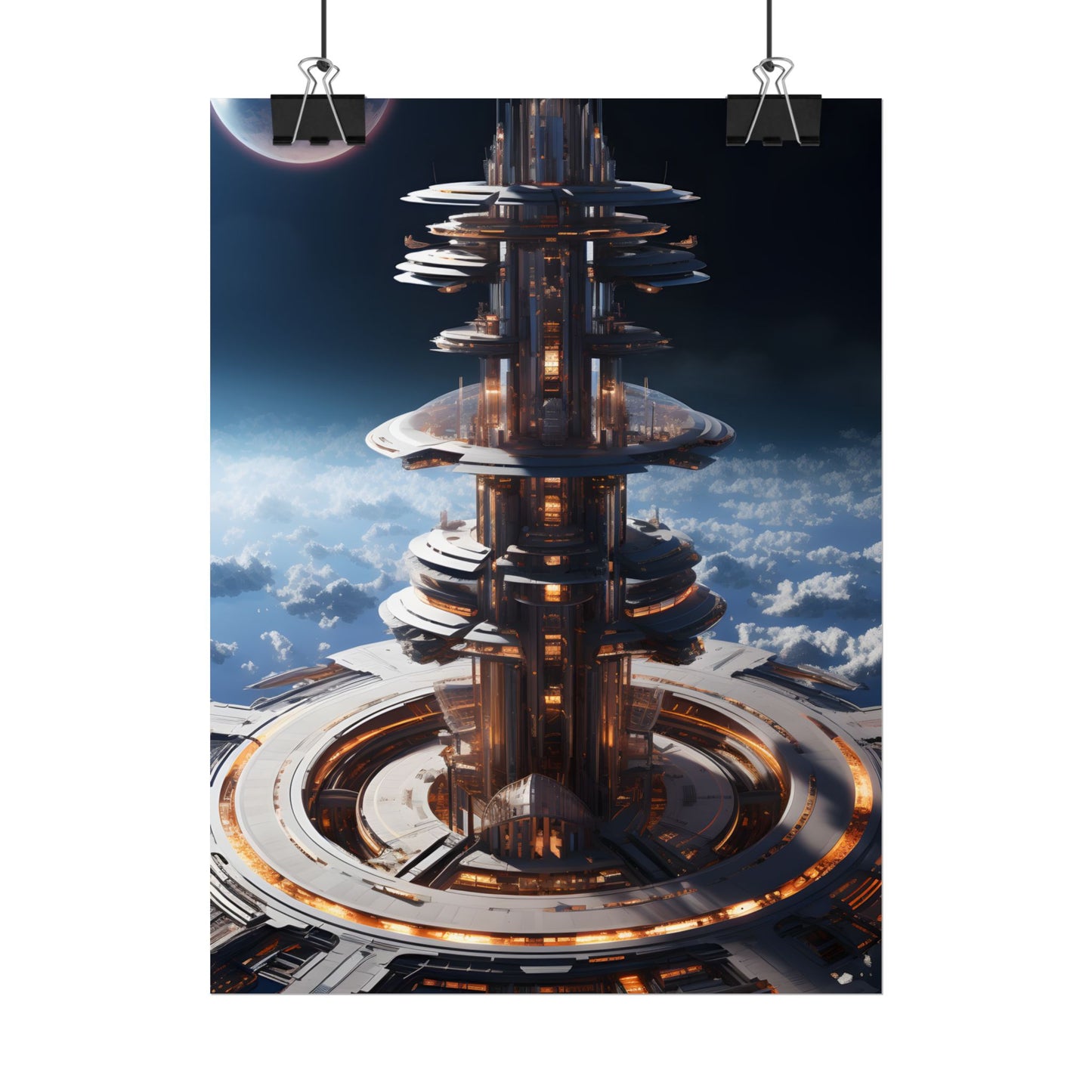 Aetherial Space Station: Industrial Haven with Habitation Windows - Poster