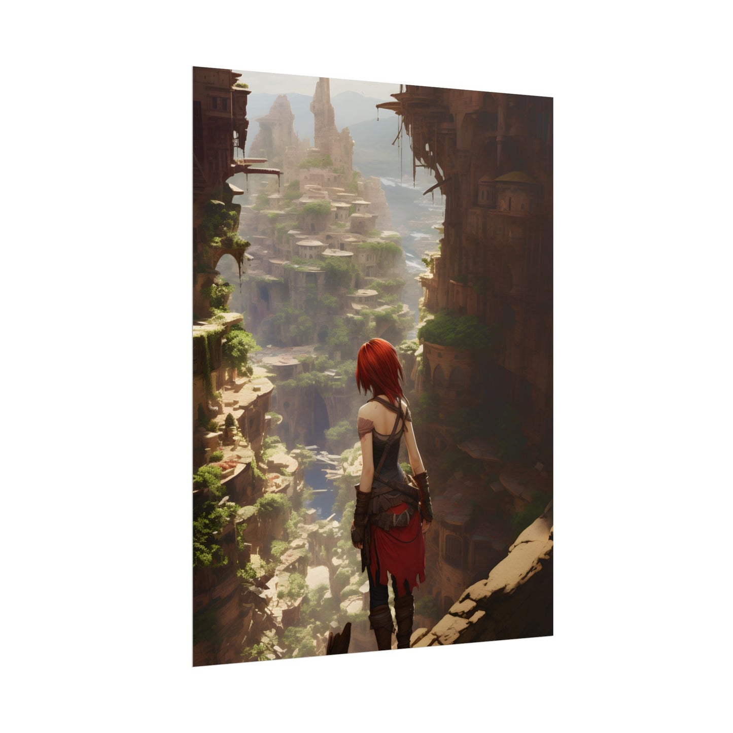 Anime Red Haired Female: Dramatic Bird's Eye View - Poster
