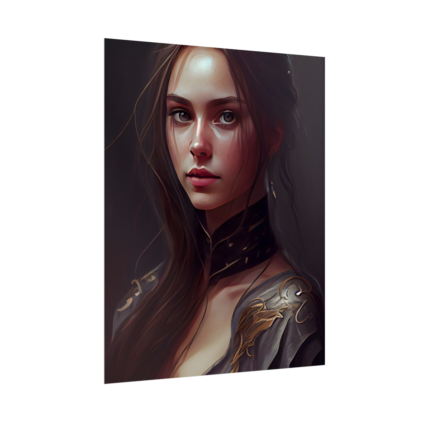 Elegant Indoor Portrait: Brown Hair Beauty - Poster