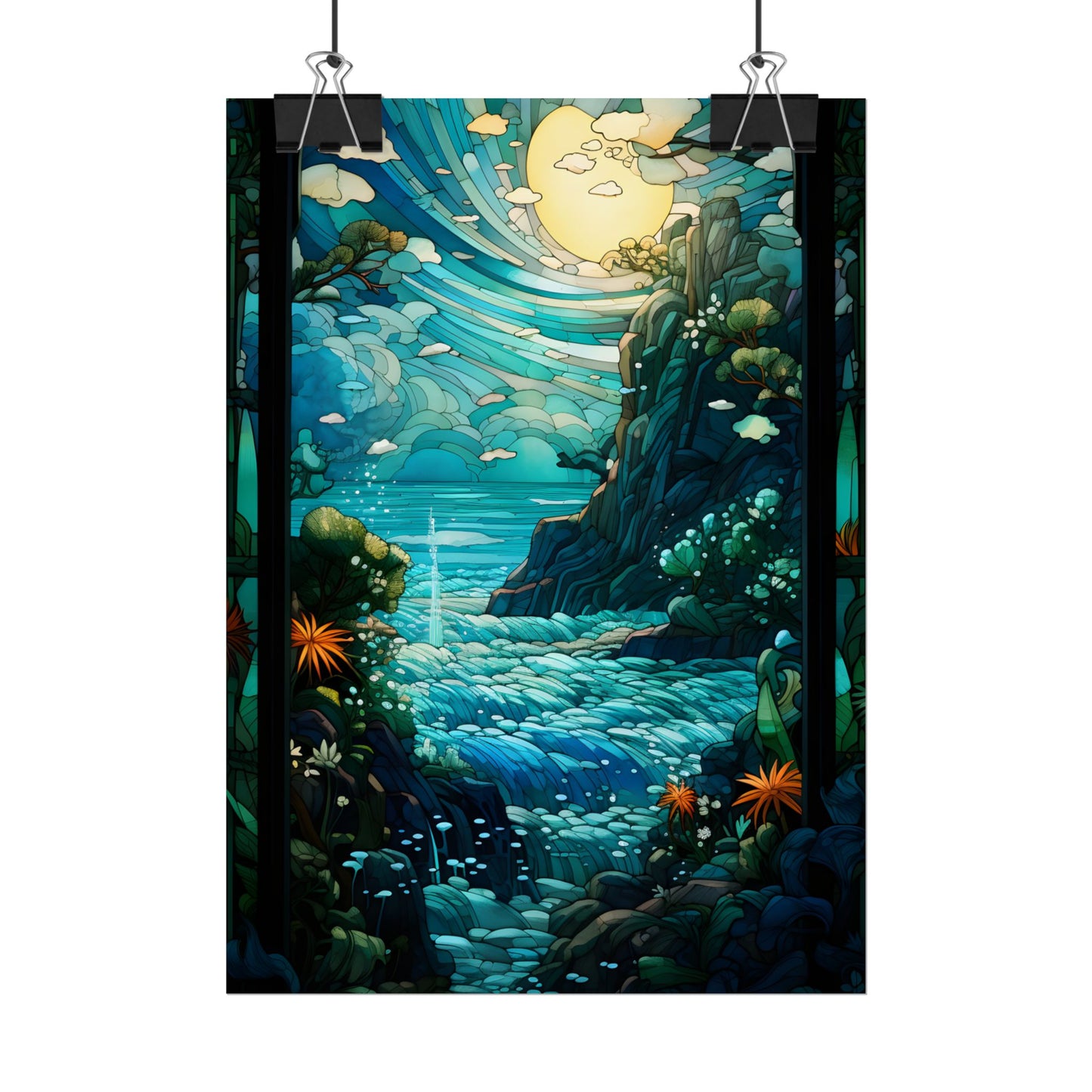 Medieval Stained Glass Church Art: Vibrant Religious Figures - Poster