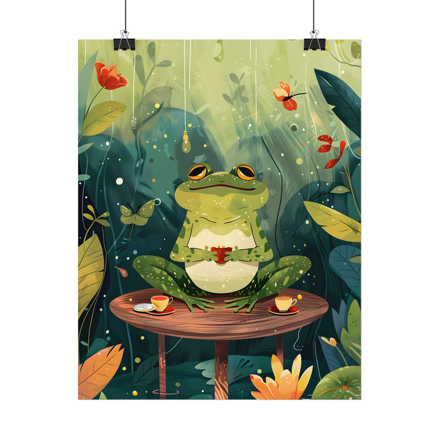 Whimsical Frog on Water: Playful Lily Pad Illustration - Poster