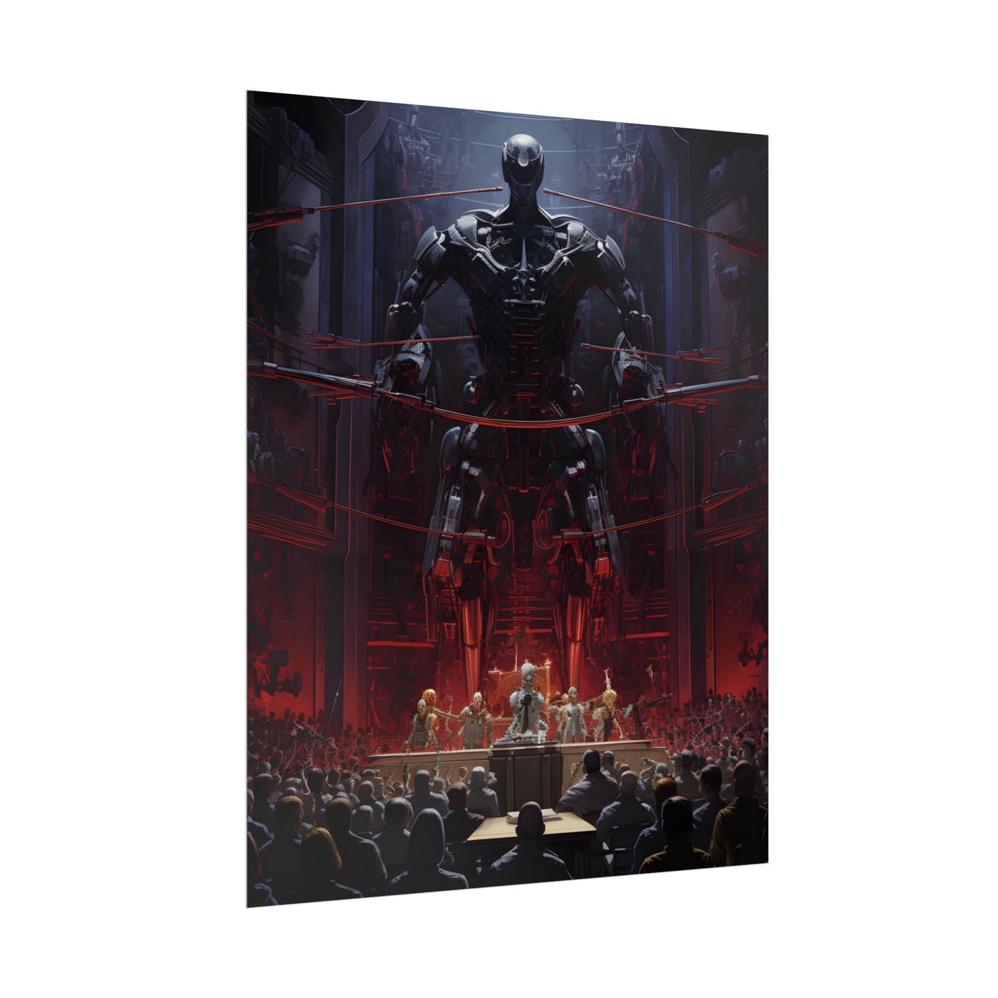 Robot Orchestra: Modern Concert Hall Scene Art - Poster