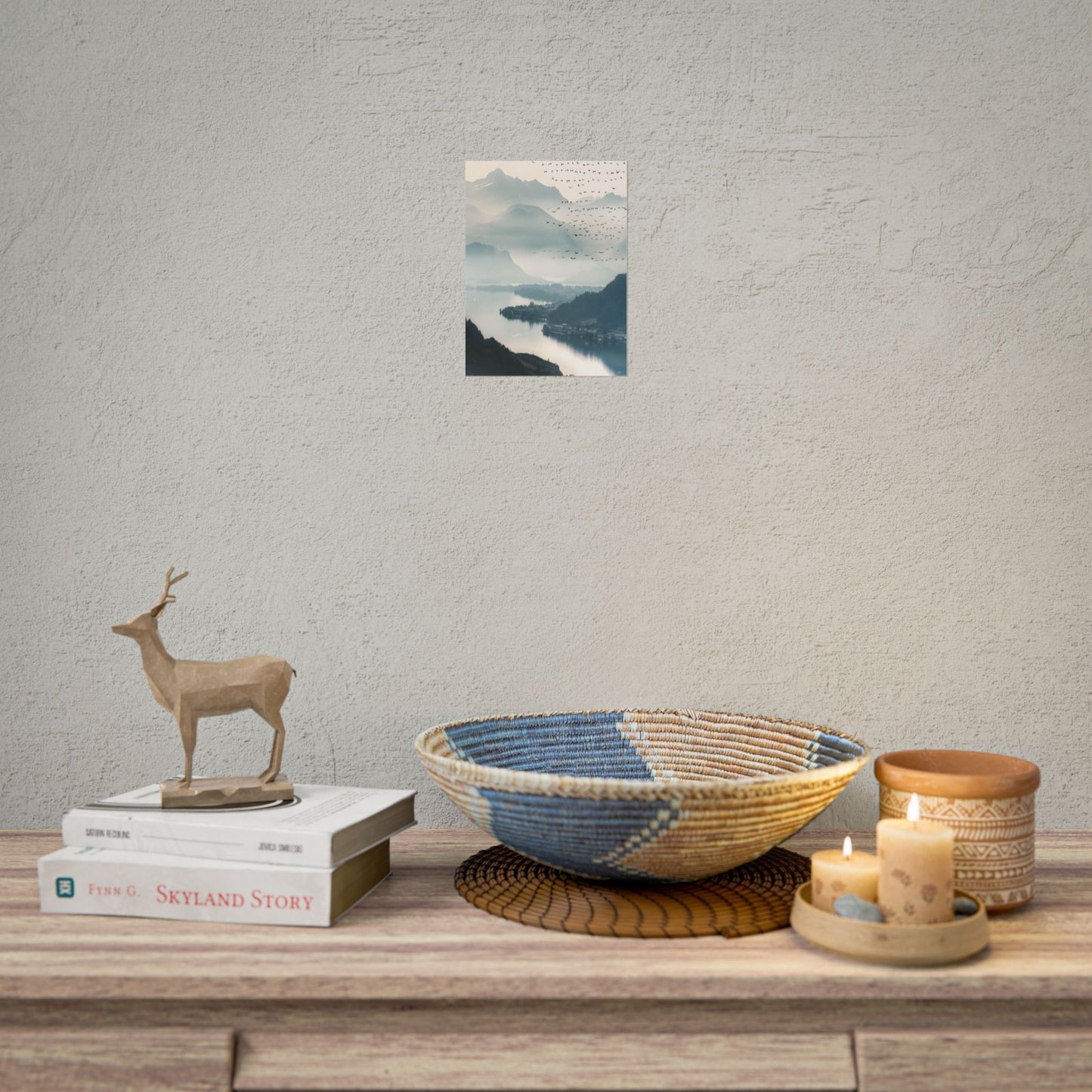 Serene Mountain Landscape: Bird's Eye View Art - Poster