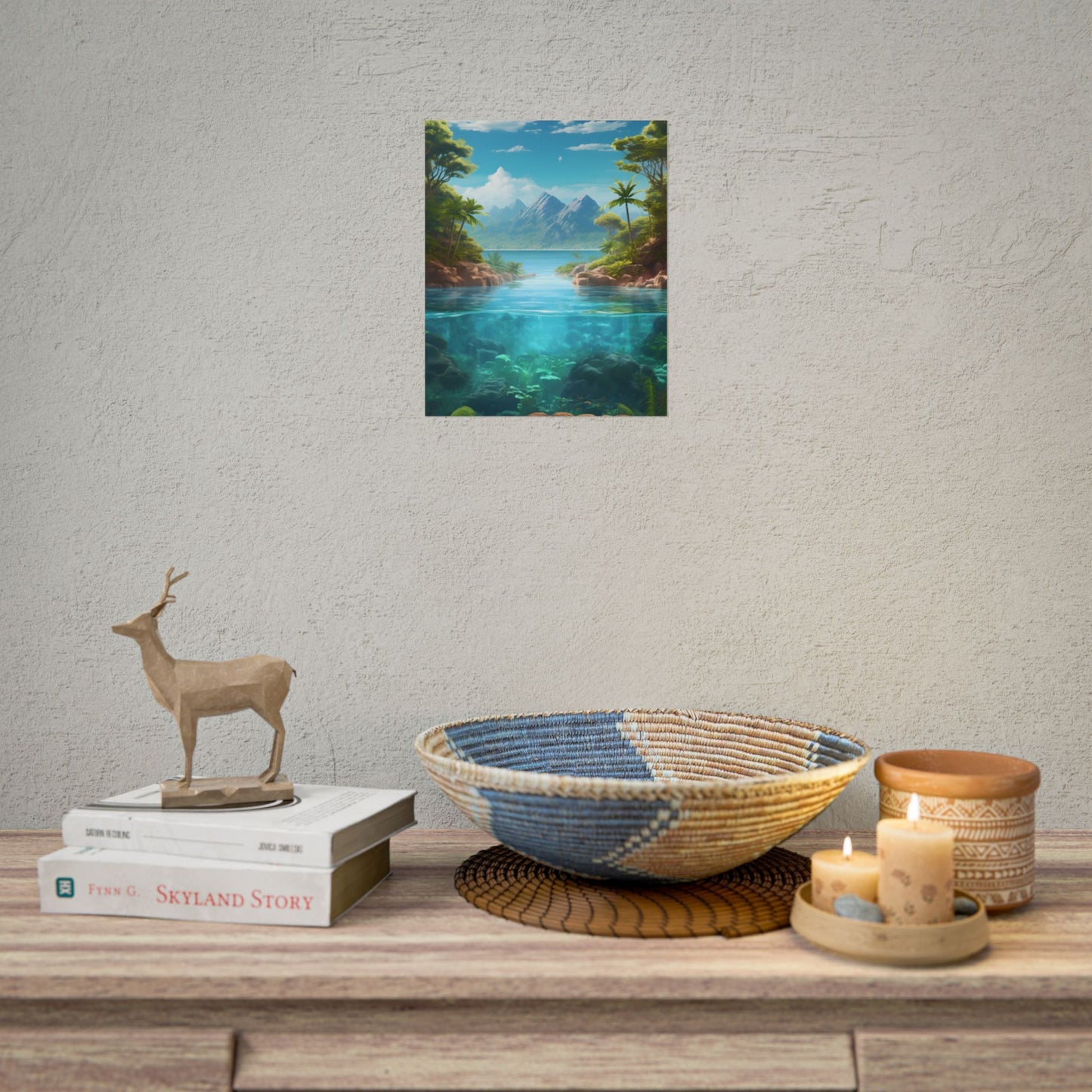Tropical Tranquility: Serene Lagoon Island Art - Poster