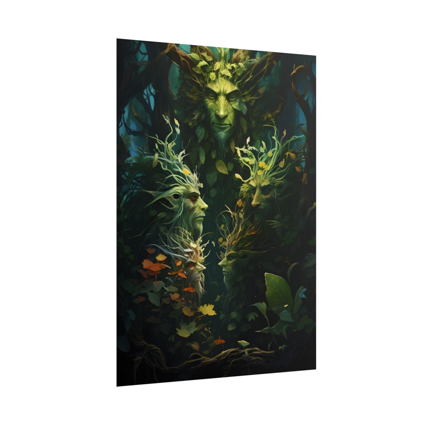Mystical Forest Guardians: Ancient Tree Spirits in Serene Nature - Poster