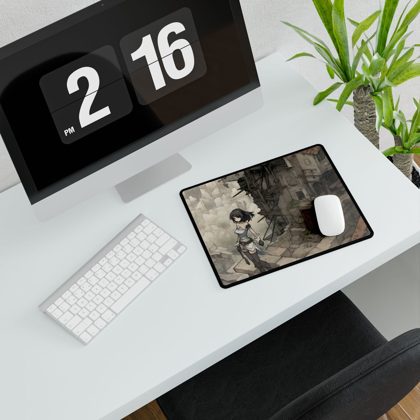 Dramatic Anime Bird Art: Detailed Illustration - Desk Mat