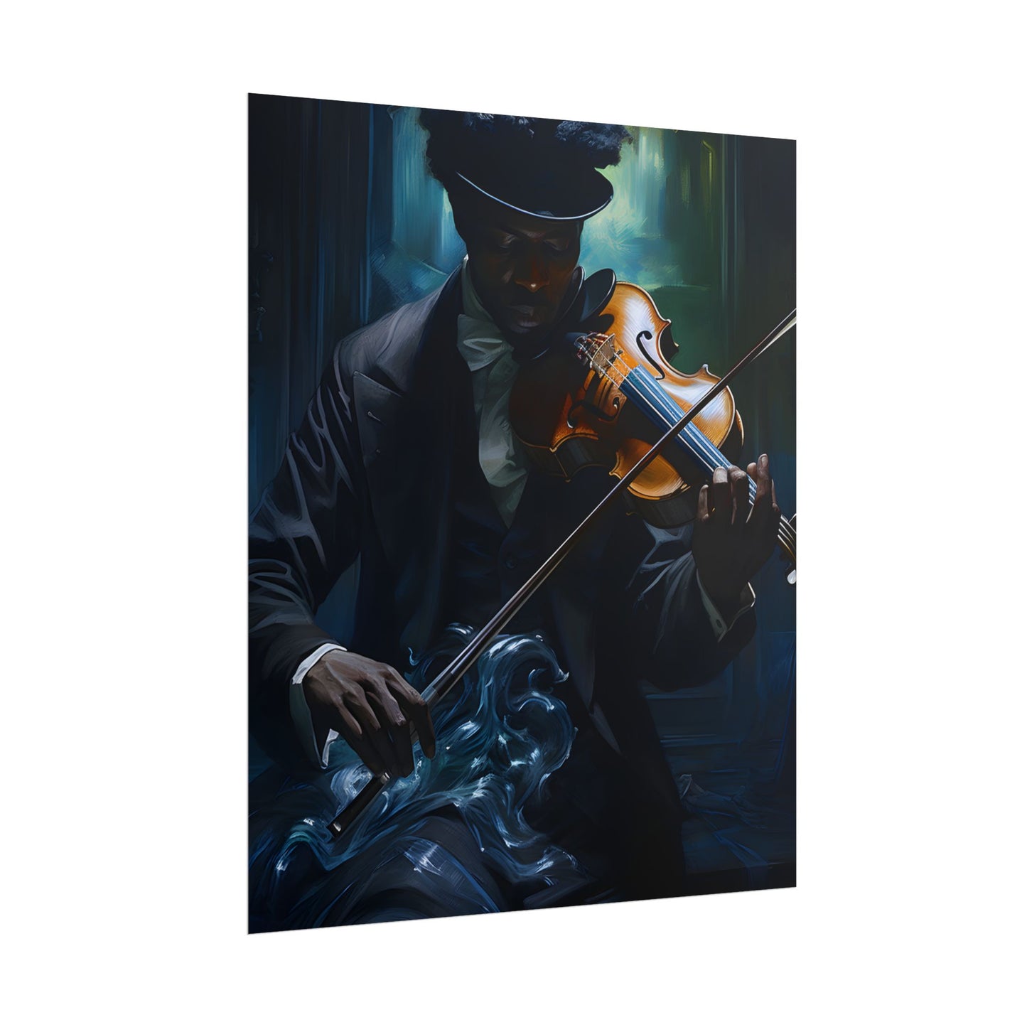 Mysterious Musician in Concentration: Portrait with Violin - Poster