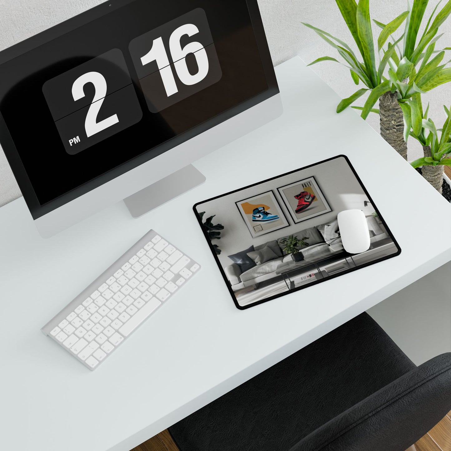 Minimalist Modern Living Room: Neutral Colors & Natural Light Art - Desk Mat
