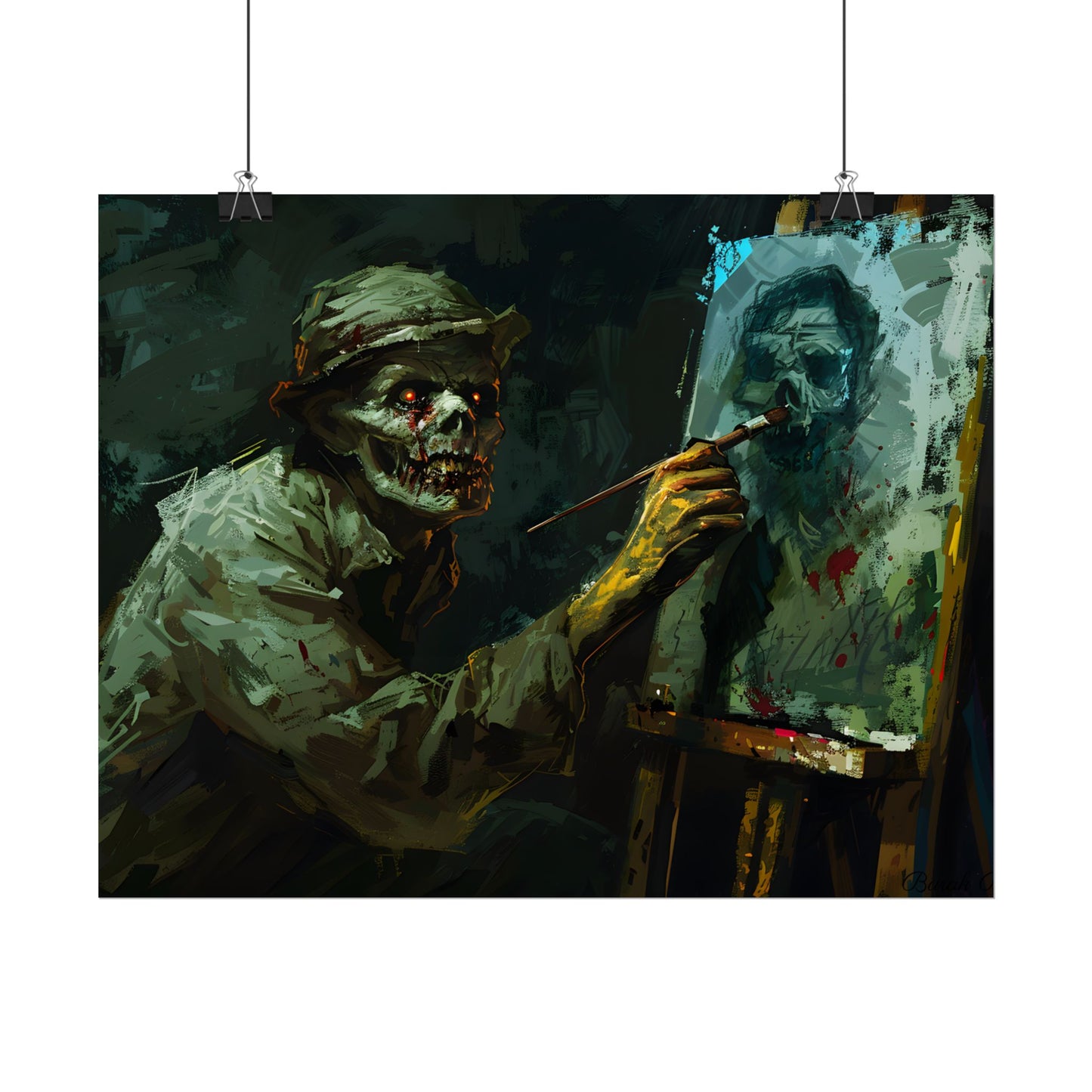 Zombie Painter in Action: Original Digital Art Piece - Poster