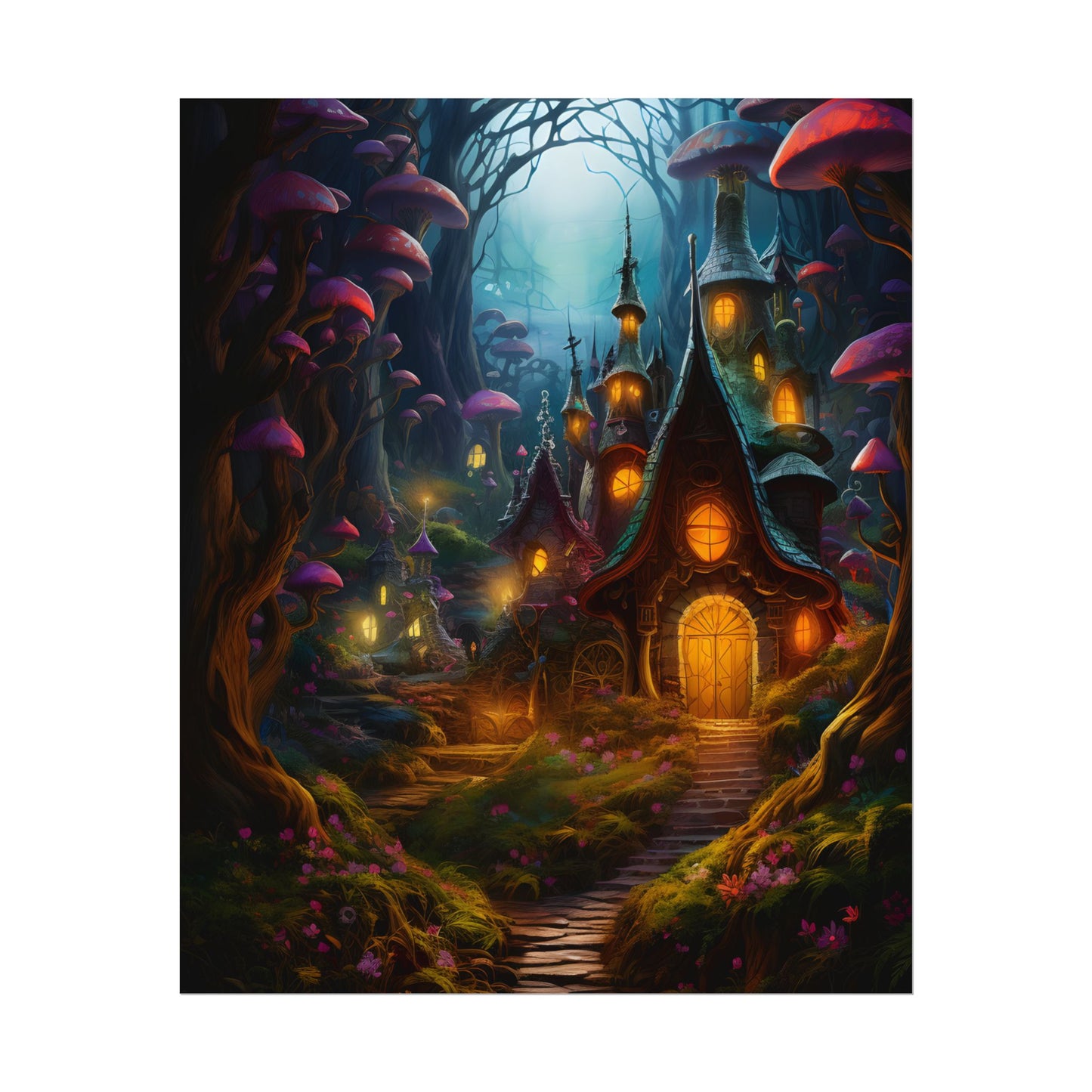 Enchanted Forest Boy: Whimsical Fairy Tale Scene - Poster