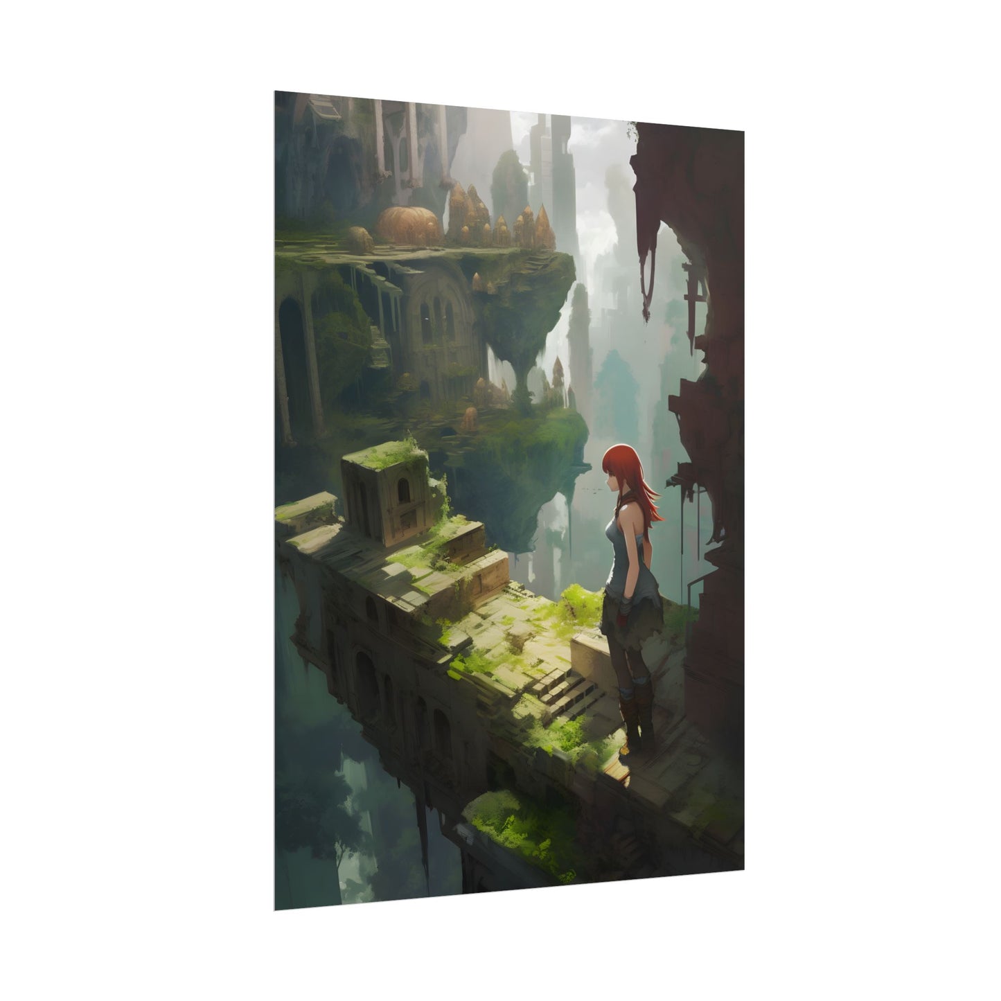 Anime Red Haired Female: Dramatic Eyes Art - Poster