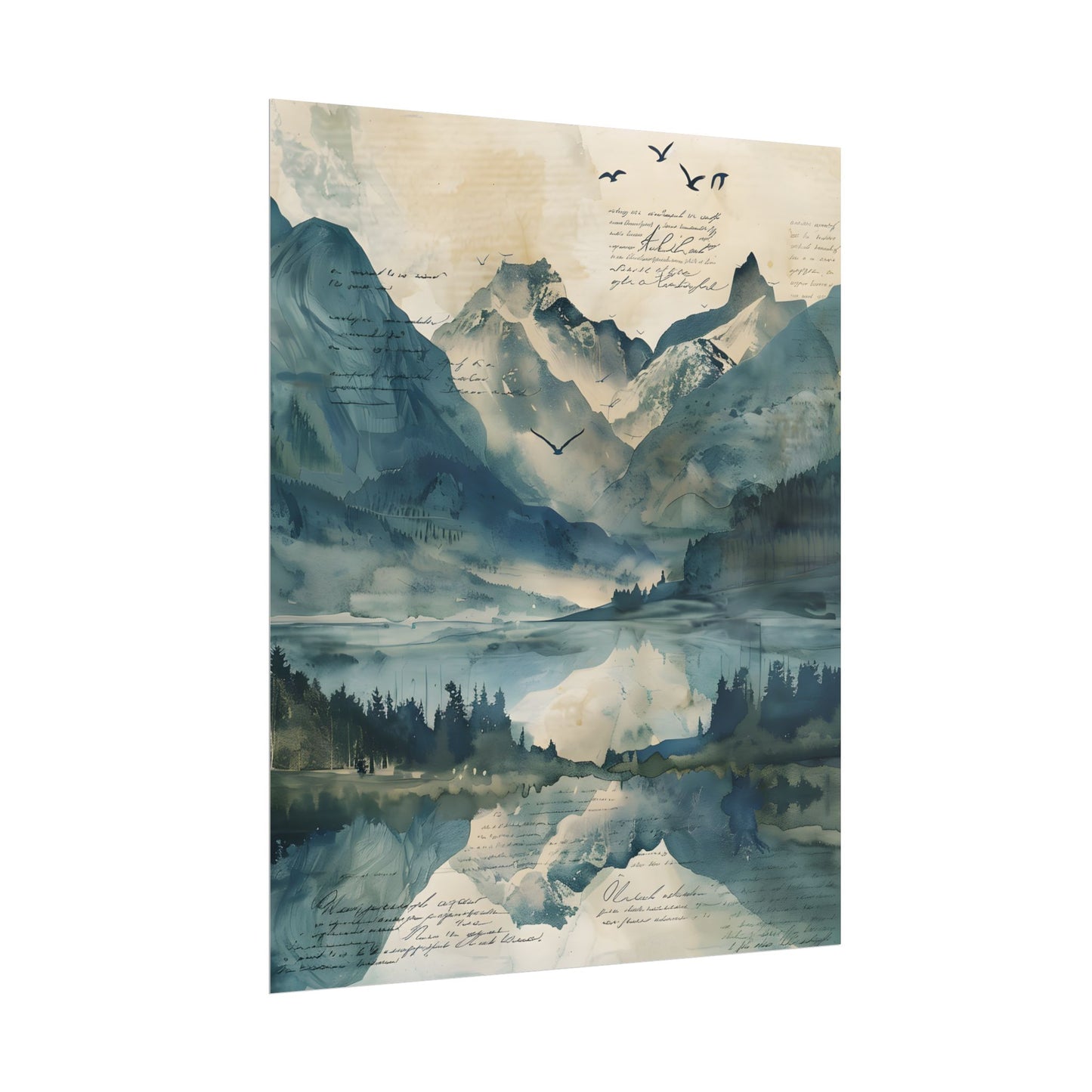 Serene Mountain Landscape: Wildlife Art with Birds in Flight - Poster