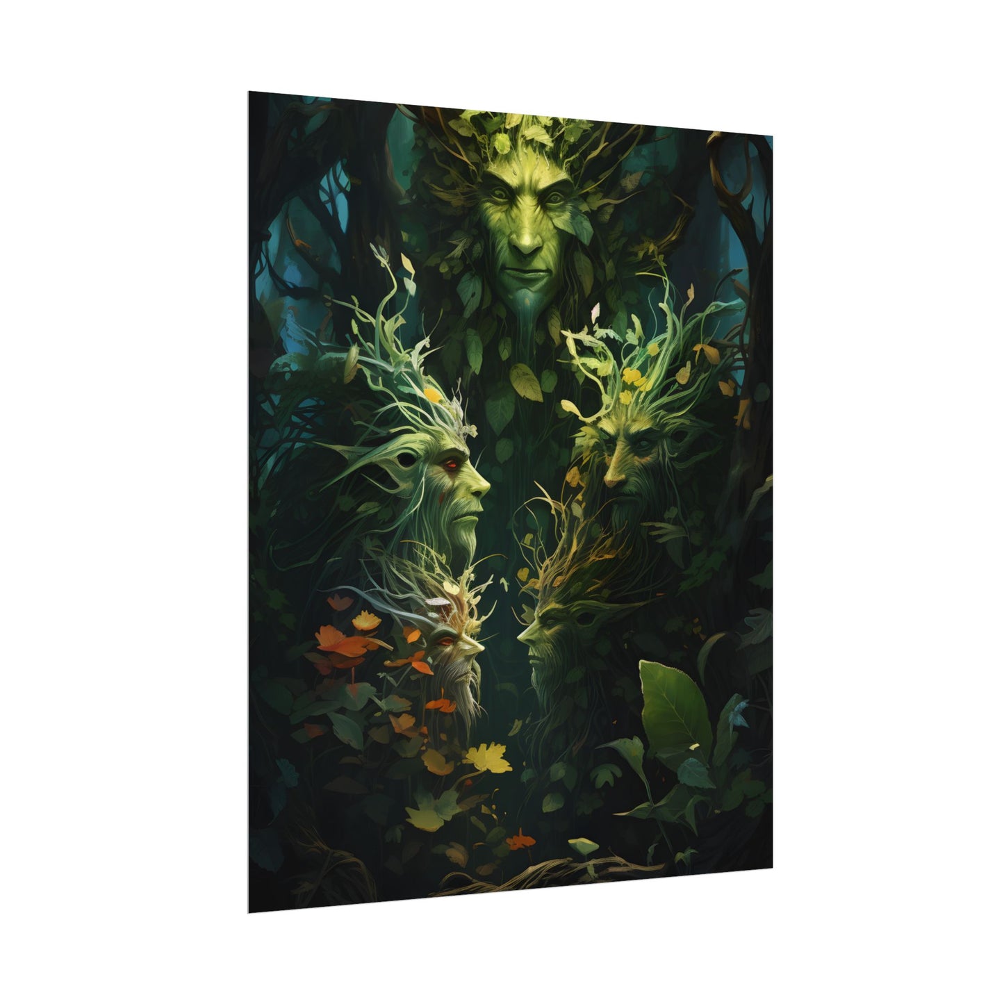 Mystical Forest Guardians: Ancient Tree Spirits in Serene Nature - Poster