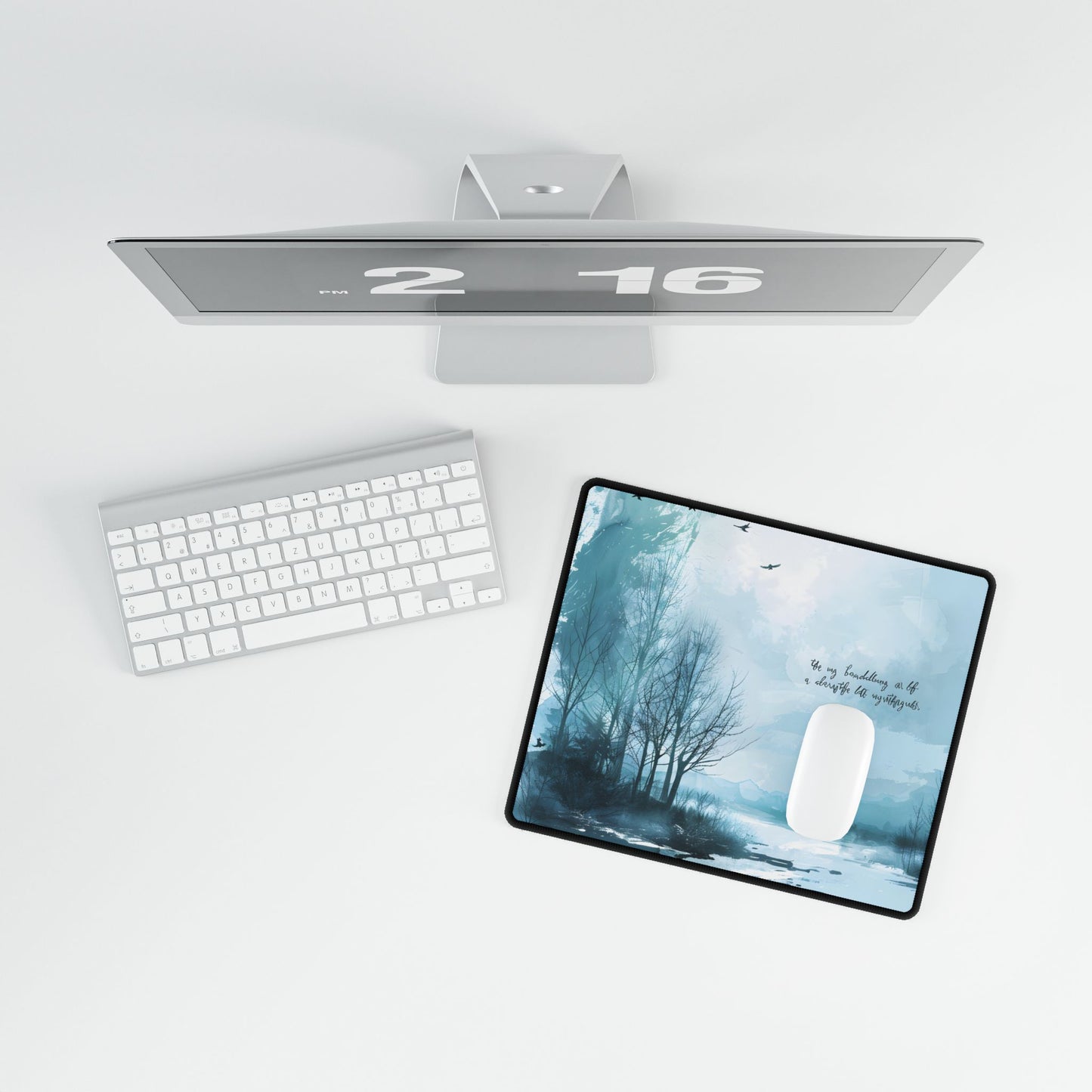 Serene Landscape: A Peaceful Nature Scene with Inspirational Quote - Desk Mat