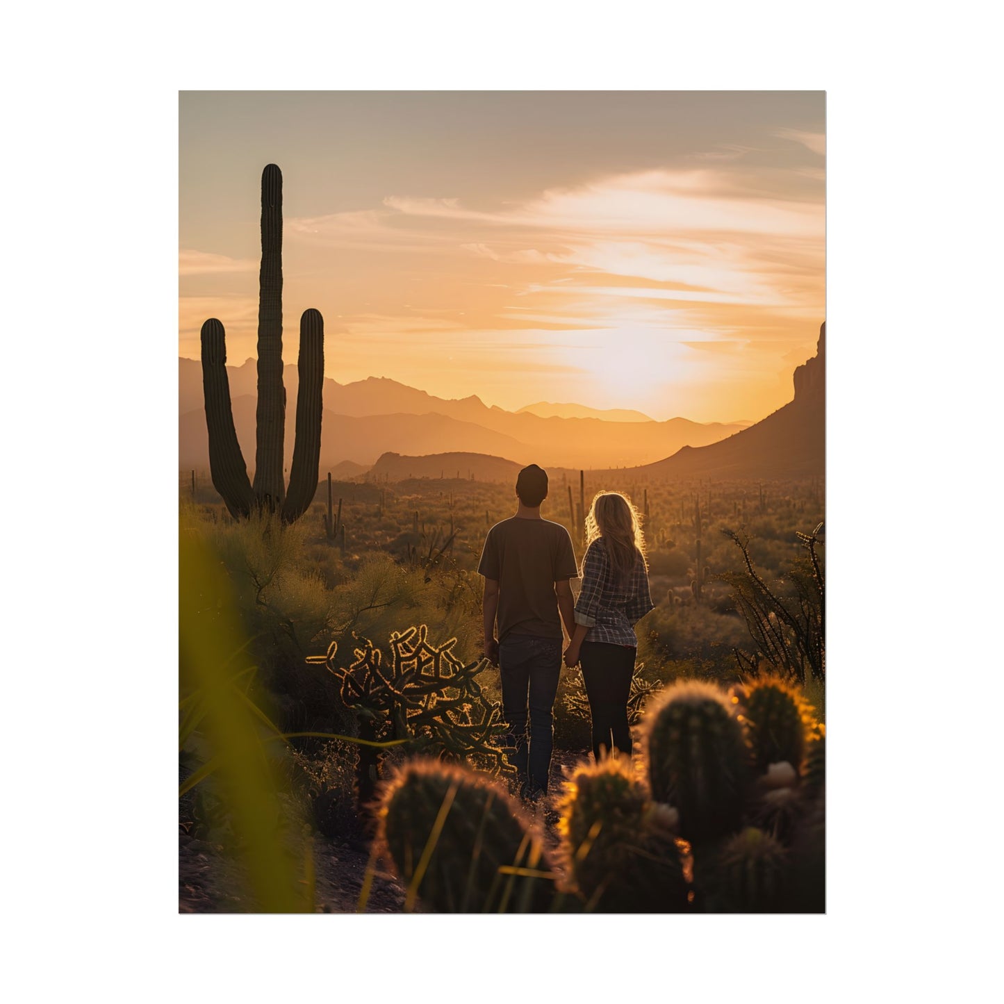 Serene Desert Sunset: Intimate Connection Digital Art - Poster
