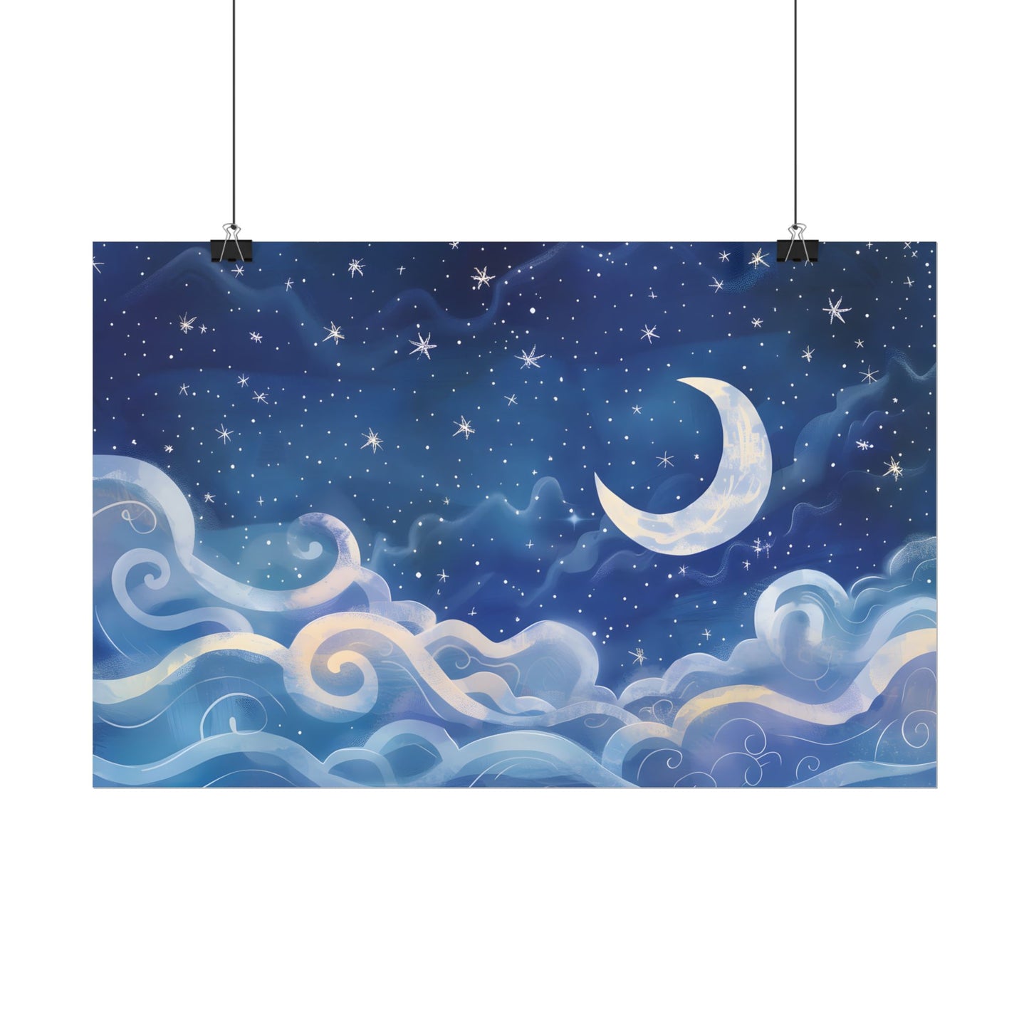 Whimsical Night Sky Dreams: Magical Illustration - Poster