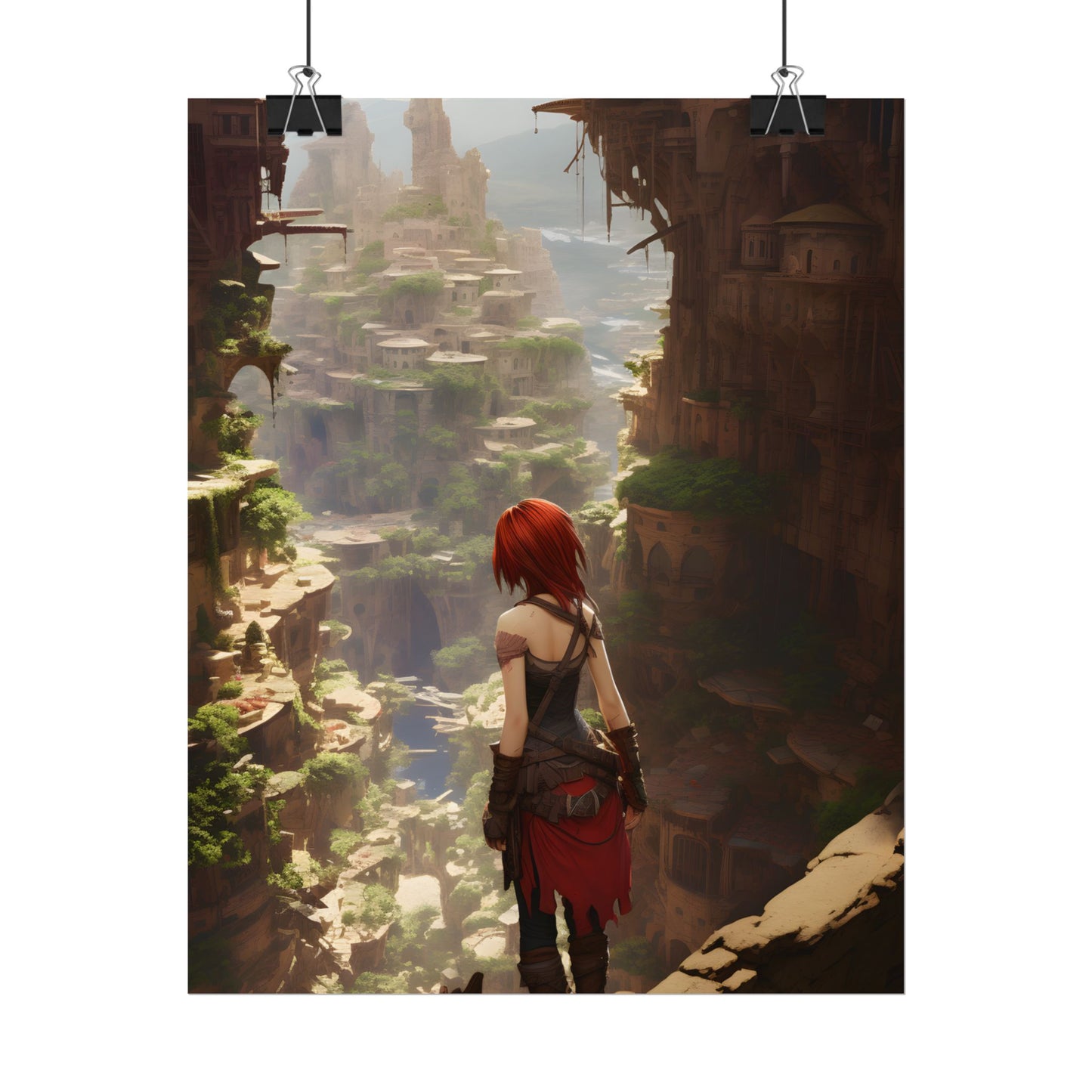 Anime Red Haired Female: Dramatic Bird's Eye View - Poster