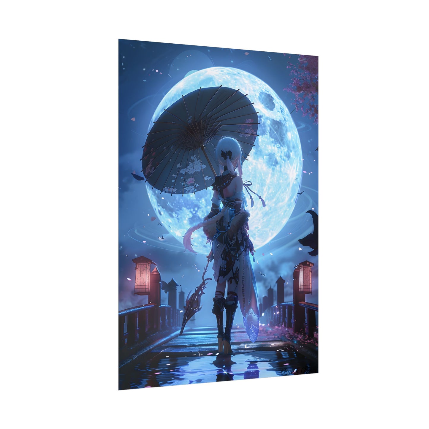 Anime Winter Scene: Girl Holds Umbrella - A Delicate Moment - Poster