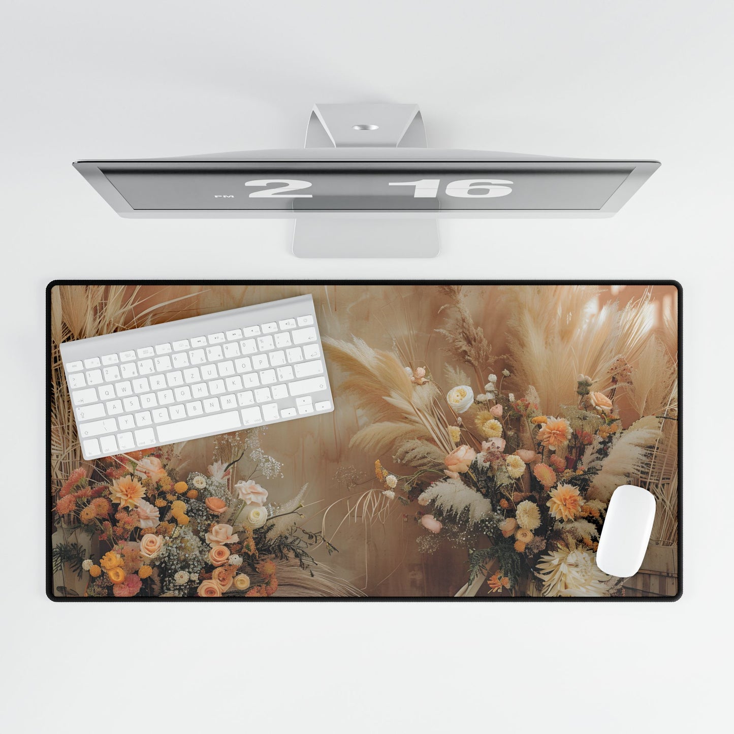 Whimsical Floral Pampas Find: Explore Calming Artwork - Desk Mat