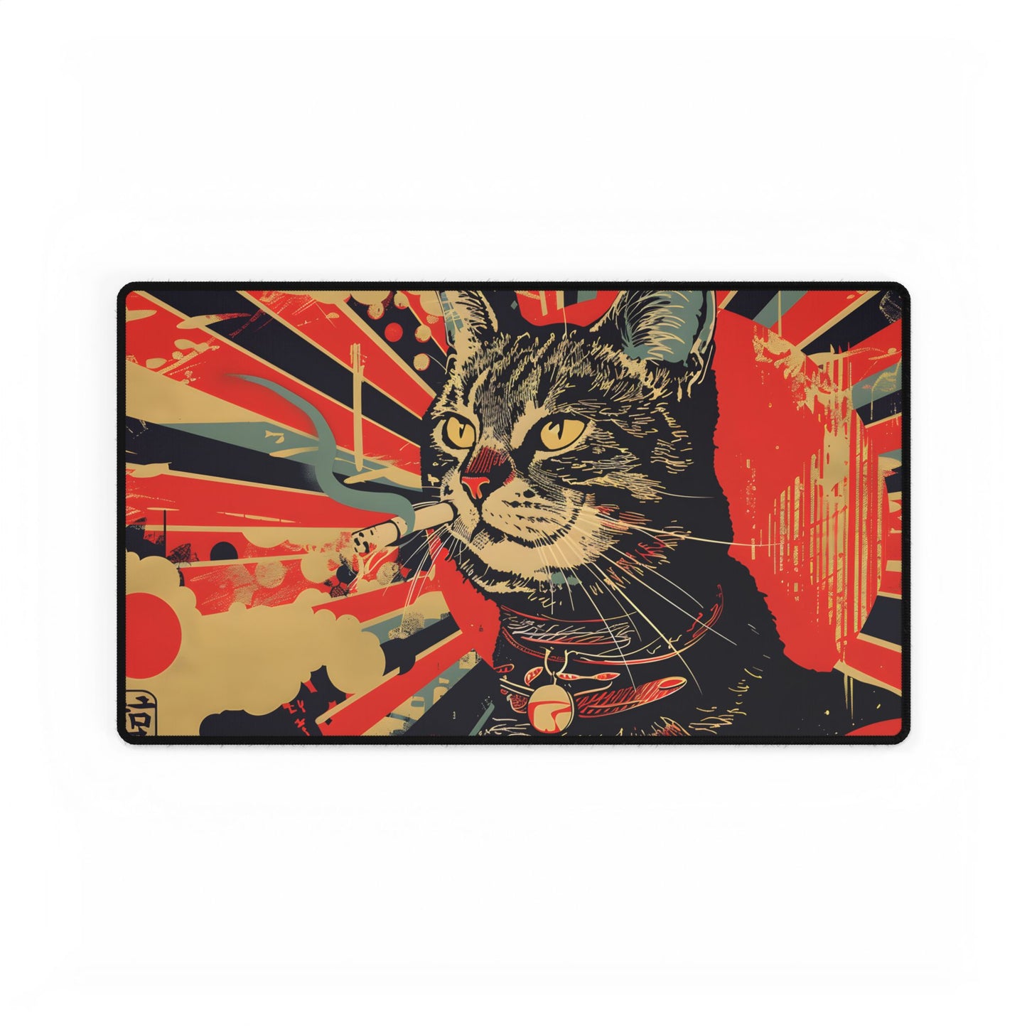 Whimsical Urban Wildlife: Cat Art in a Bolstered Setting - Desk Mat