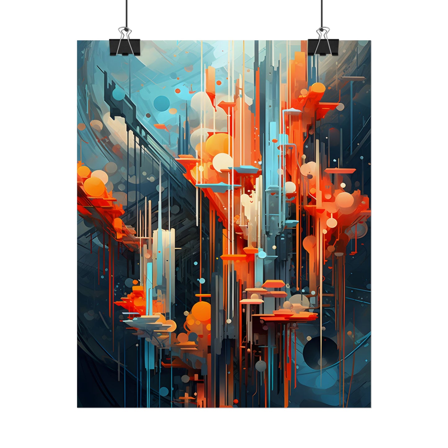 Abstract Cyber Dreamscape: Vibrant Colors and Neon Lights Digital Art - Poster