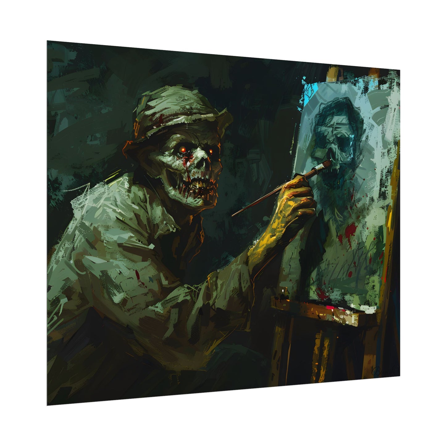 Zombie Painter in Action: Original Digital Art Piece - Poster