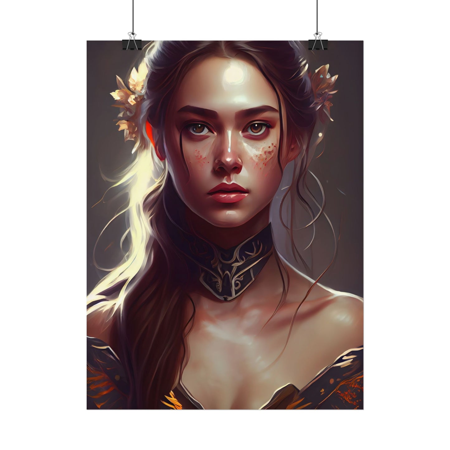 Stunning Female Portrait: Brown Hair Artwork in a Dramatic Style - Poster