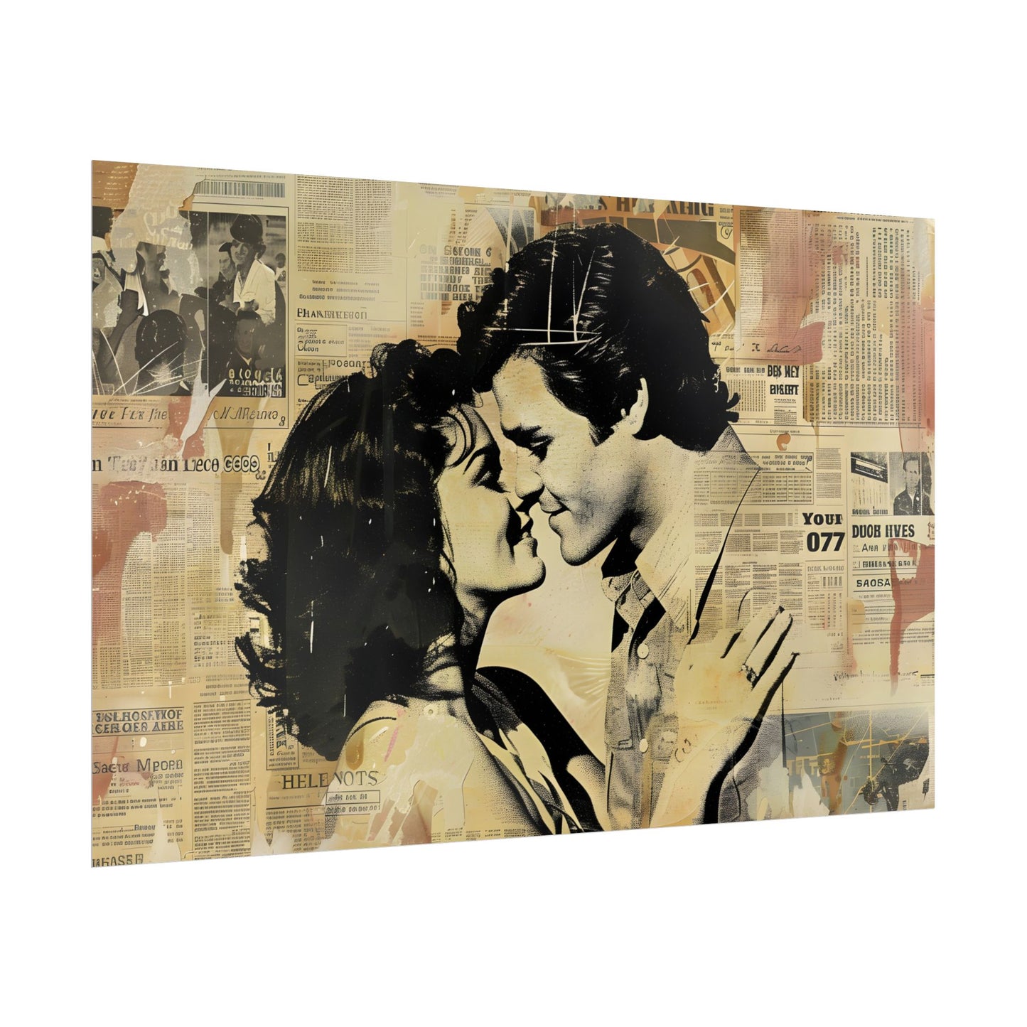 Retro Vintage Romance: Couples Newsprint Artwork - Poster