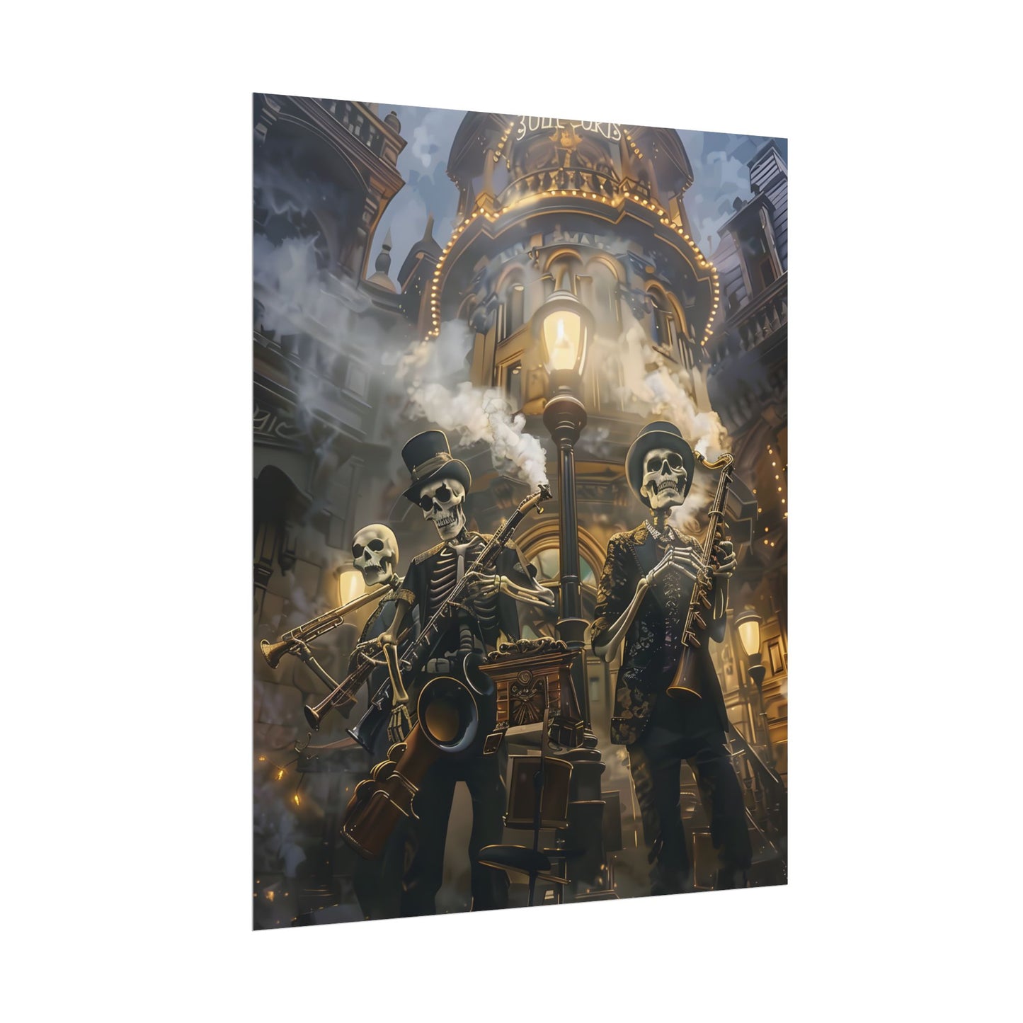 Victorian Skeleton Jazz Band: Nostalgic Lowbrow Art Piece - Poster