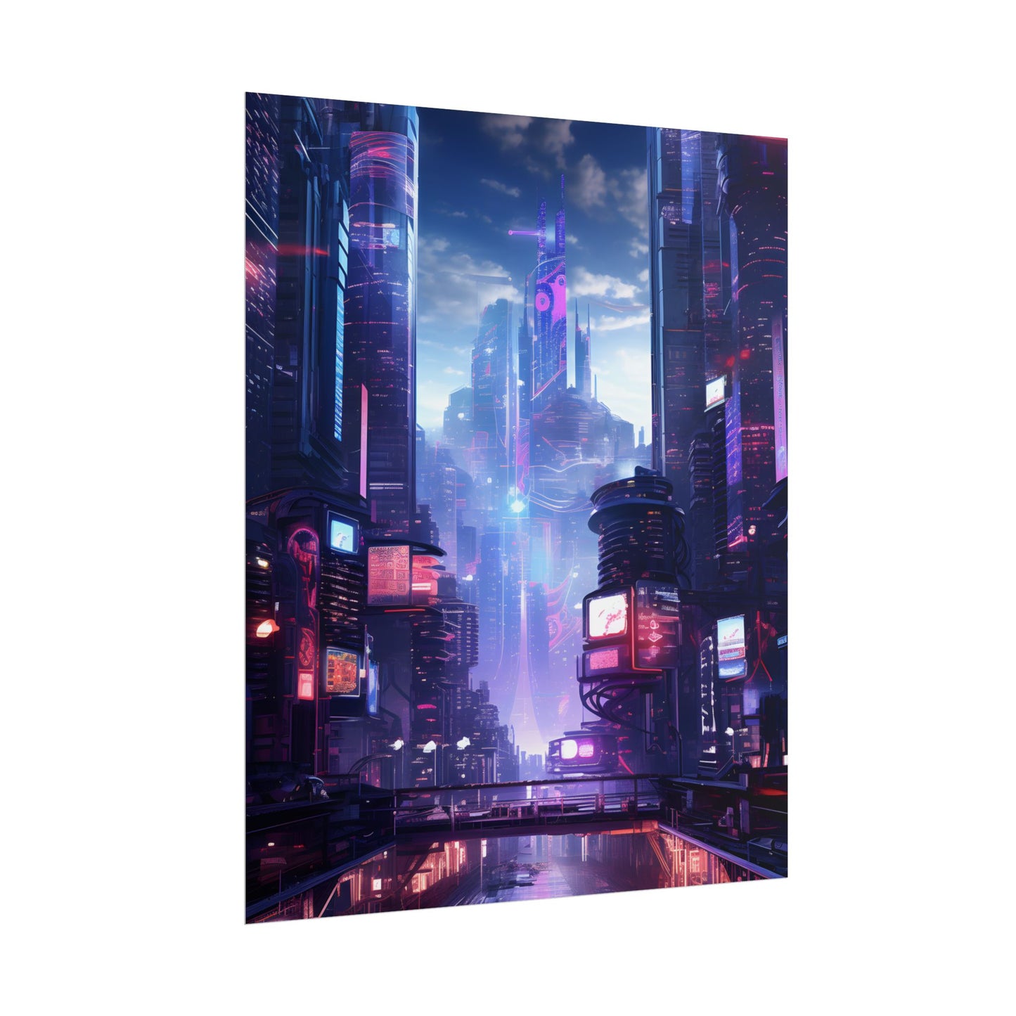 Cyberpunk Dystopia: Neon Cityscape Digital Art - Poster