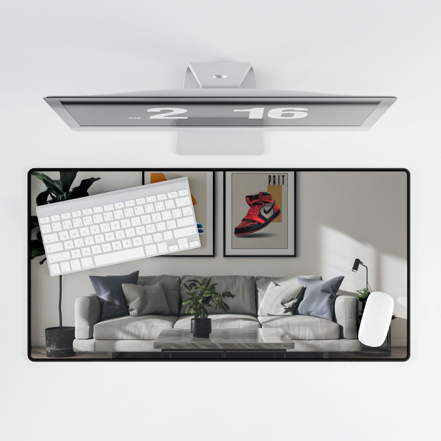 Minimalist Modern Living Room: Neutral Colors & Natural Light Art - Desk Mat