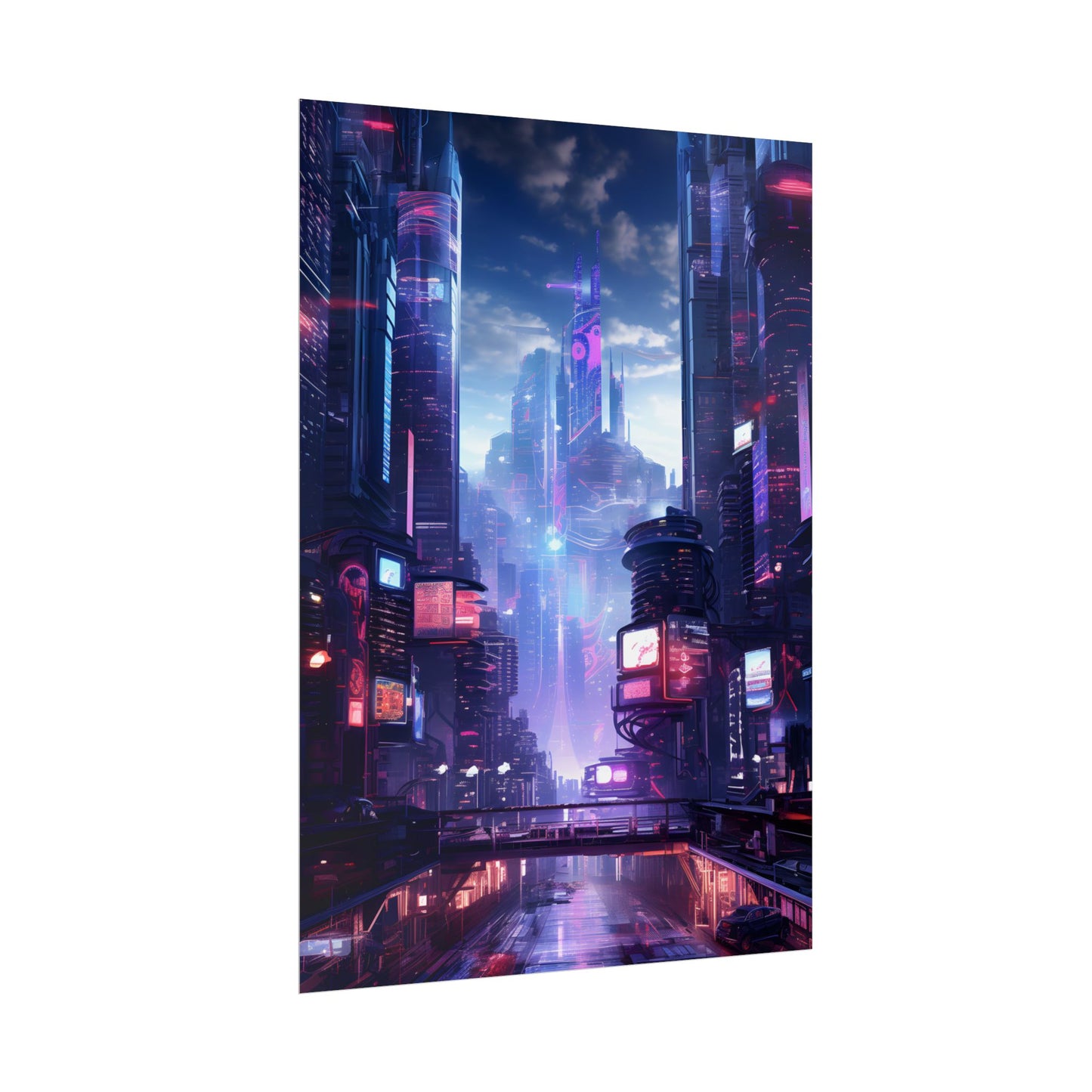 Cyberpunk Dystopia: Neon Cityscape Digital Art - Poster