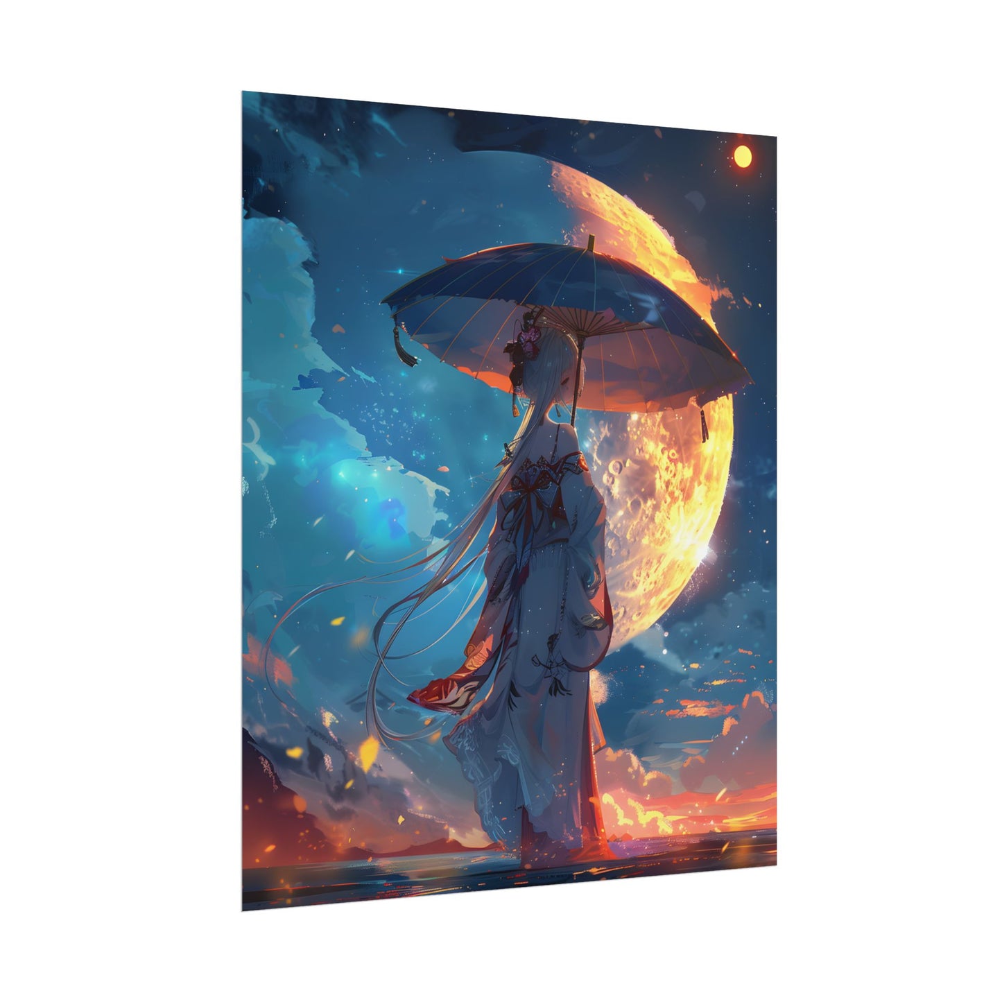 Winter Anime Girl: Holding Umbrella in Snowy Scene - Poster