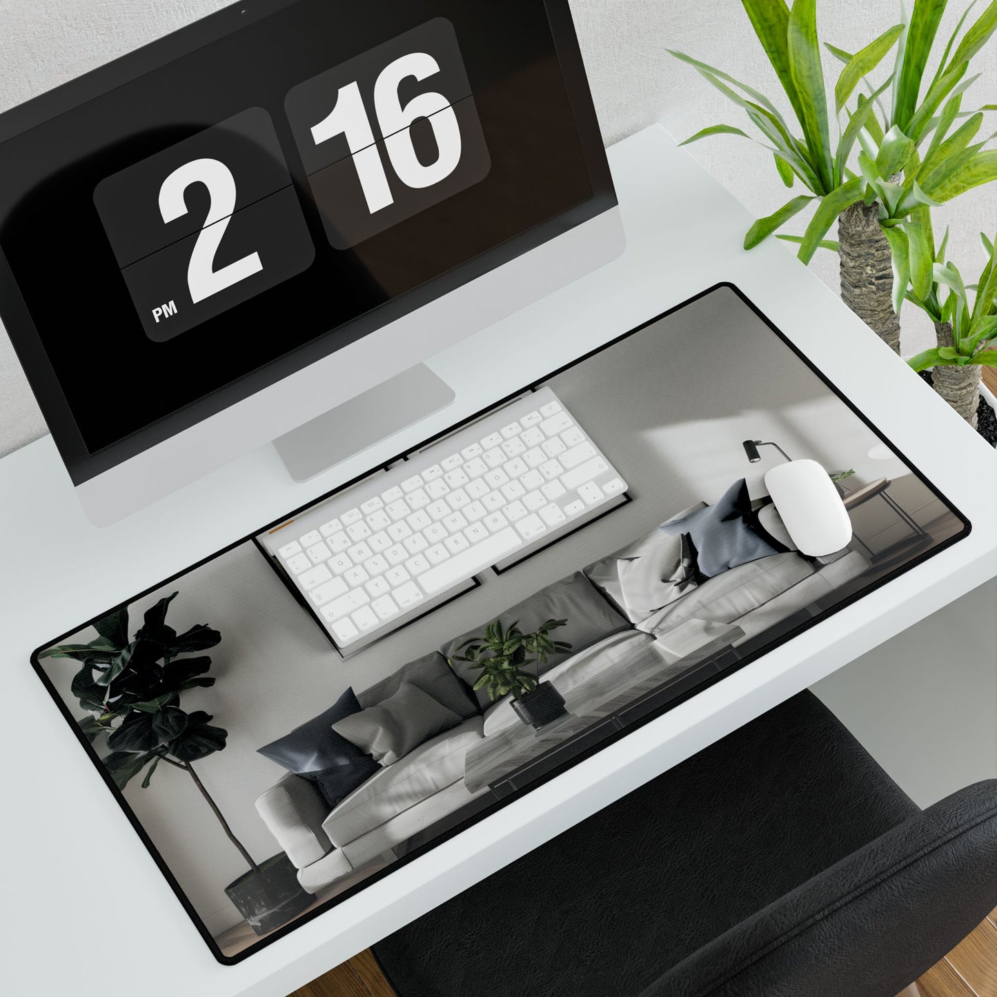 Minimalist Modern Living Room: Neutral Colors & Natural Light Art - Desk Mat