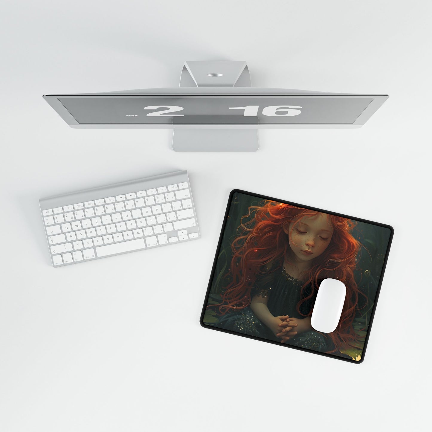 Sparkly Redhead Daydream: Young Girl Digital Art - Desk Mat