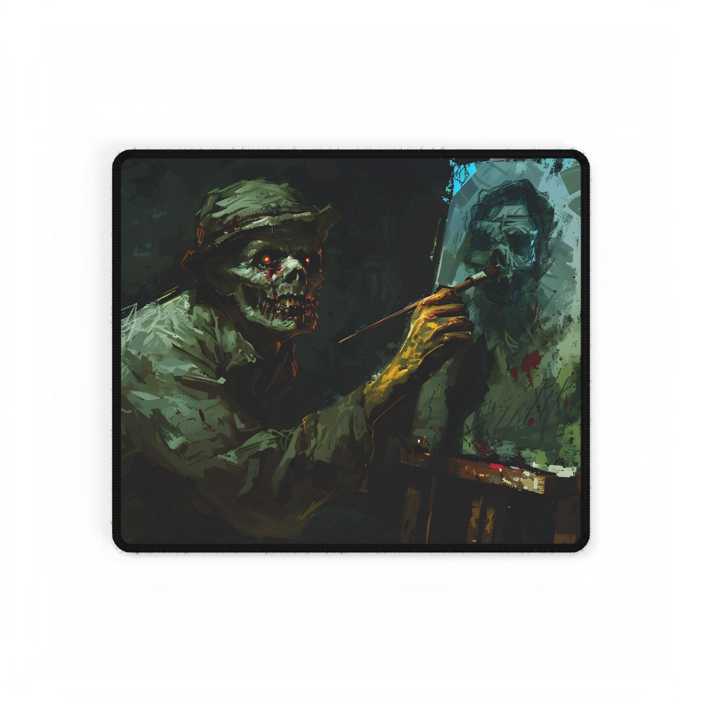 Zombie Painter in Action: Original Digital Art Piece - Desk Mat