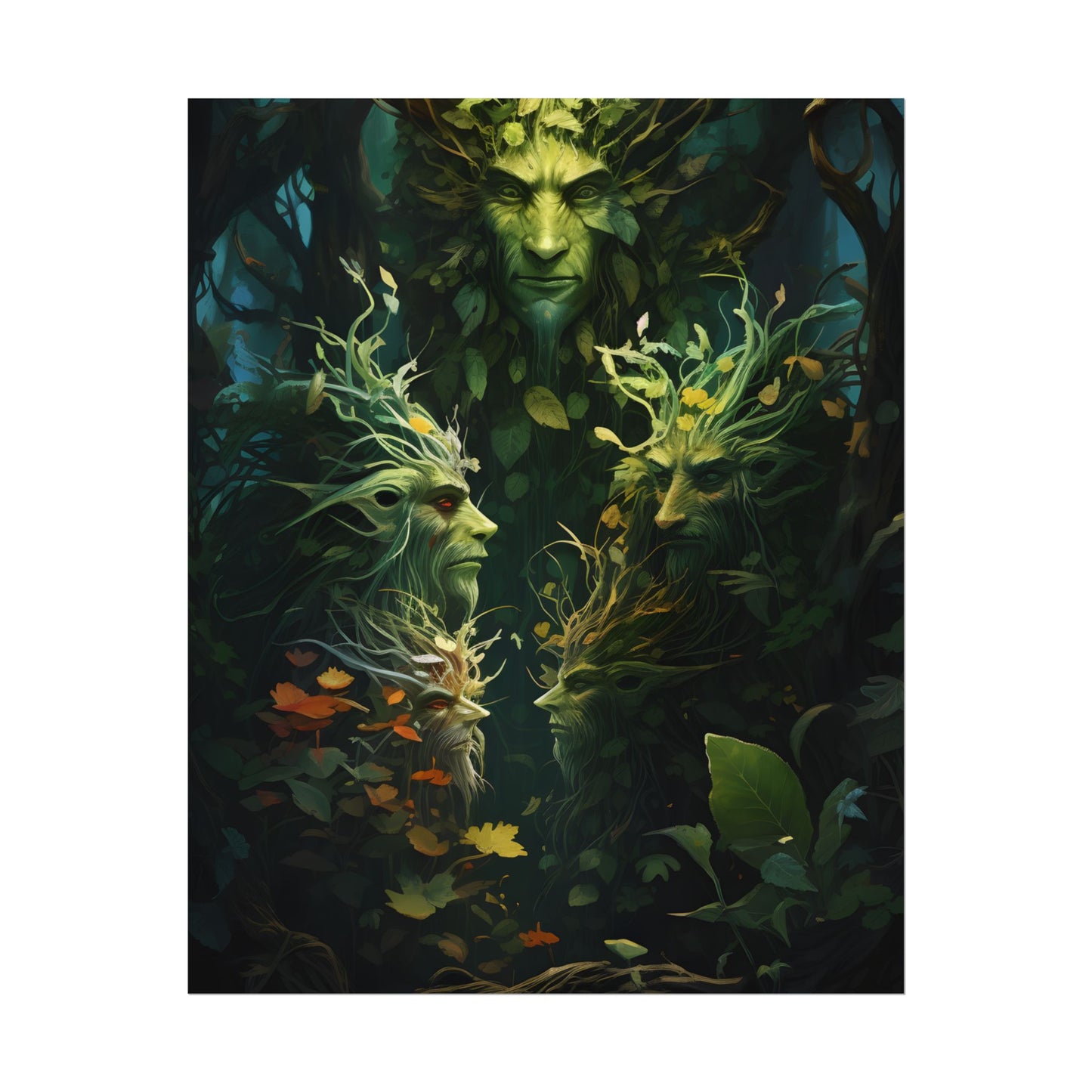 Mystical Forest Guardians: Ancient Tree Spirits in Serene Nature - Poster