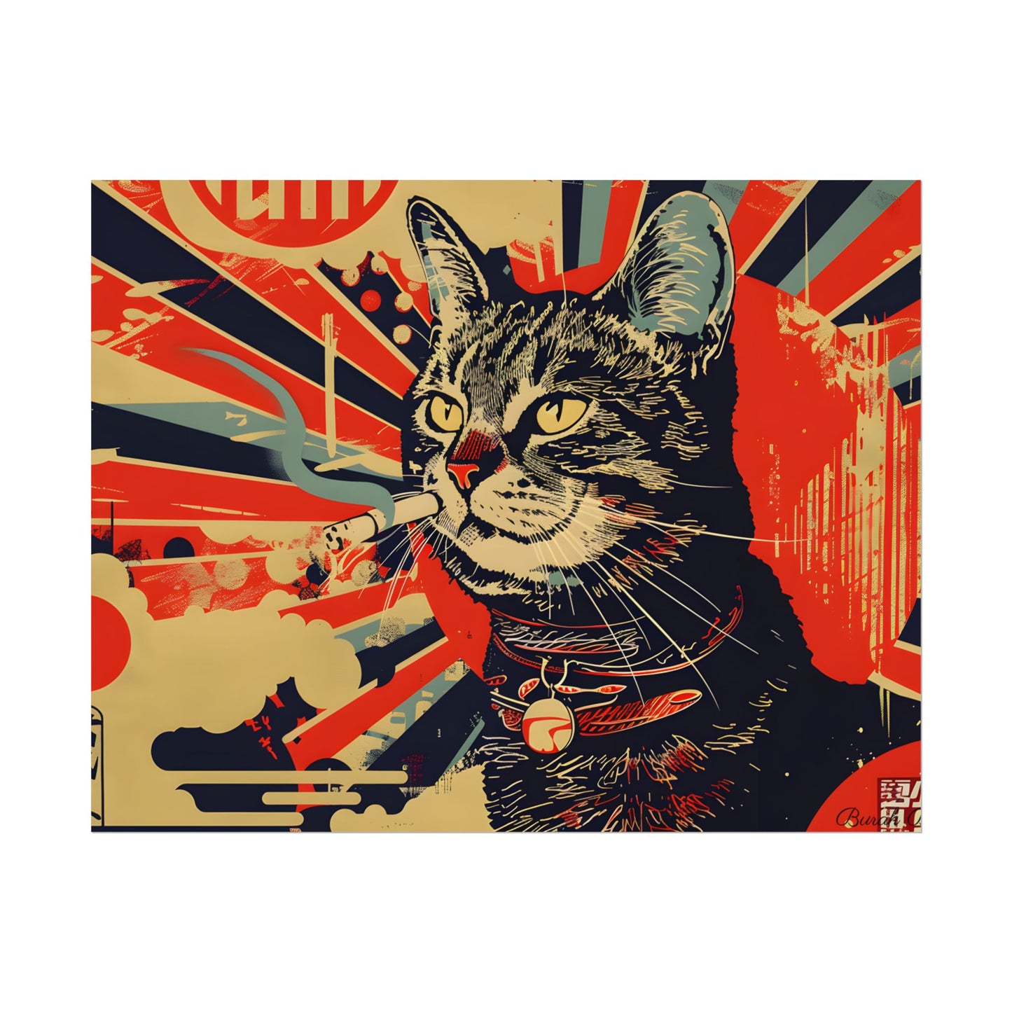 Whimsical Urban Wildlife: Cat Art in a Bolstered Setting - Poster