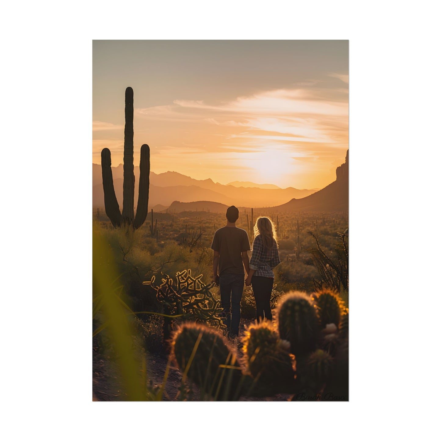 Serene Desert Sunset: Intimate Connection Digital Art - Poster