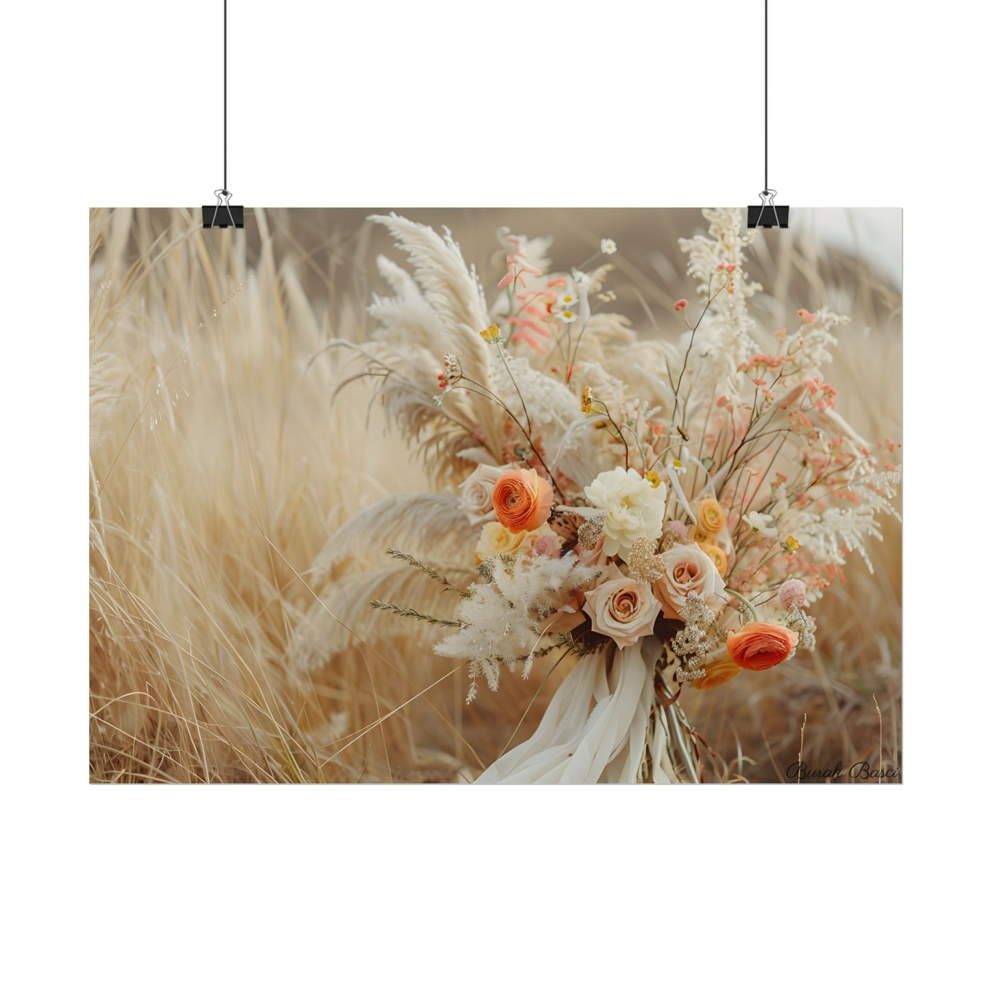 Whimsical Floral Oasis: Vibrant Pampas Artwork - Poster