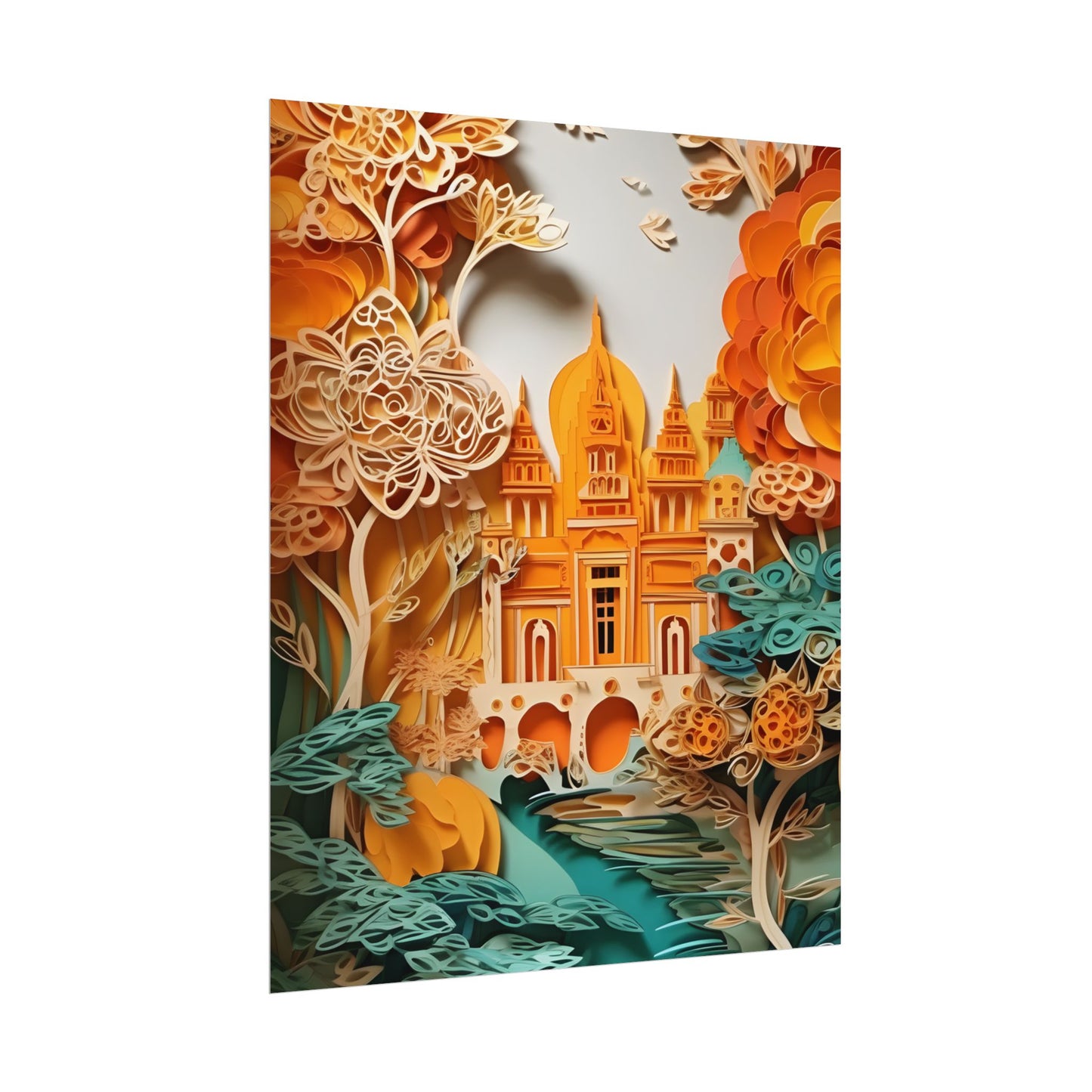Colorful Indian Paper Quilling Art: Beautiful Landscape - Poster