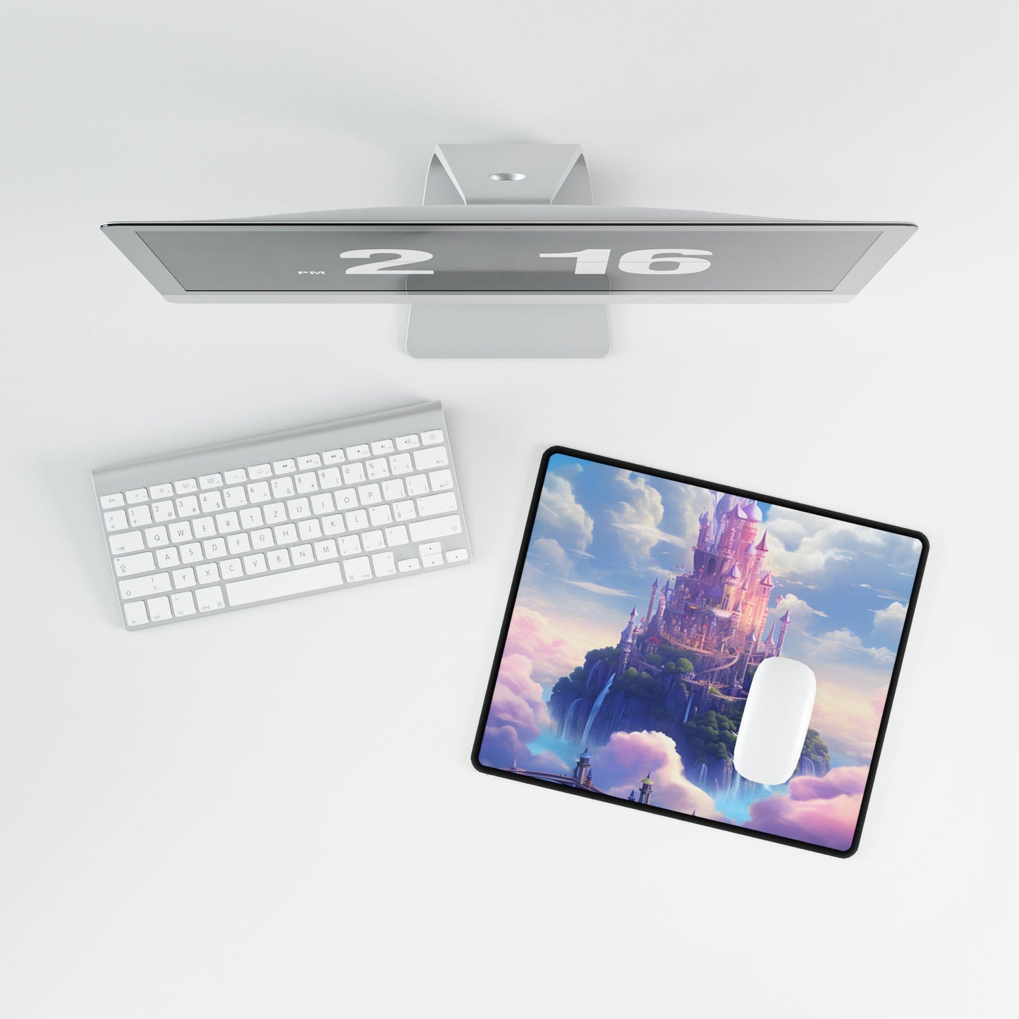Whimsical Fantasy Floating City: Celestial Realm Artwork - Desk Mat