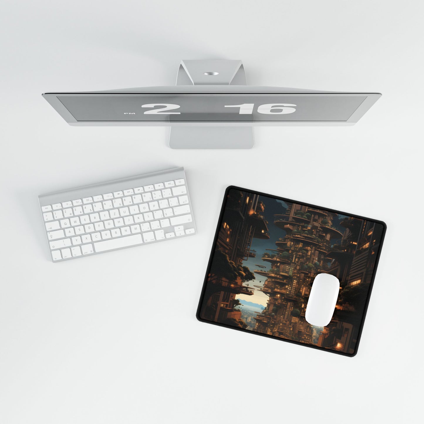 Futuristic Cityscape: A Dystopian Paradox - Desk Mat