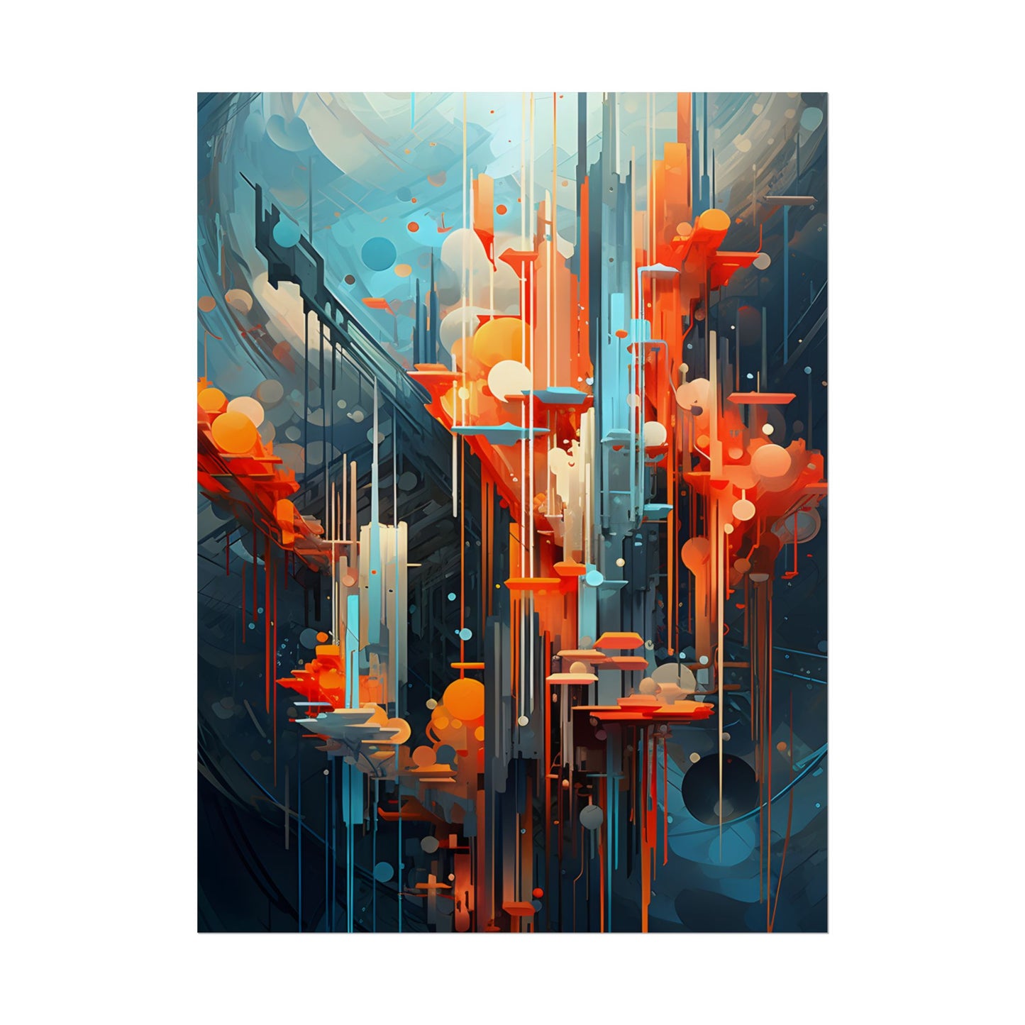 Abstract Cyber Dreamscape: Vibrant Colors and Neon Lights Digital Art - Poster