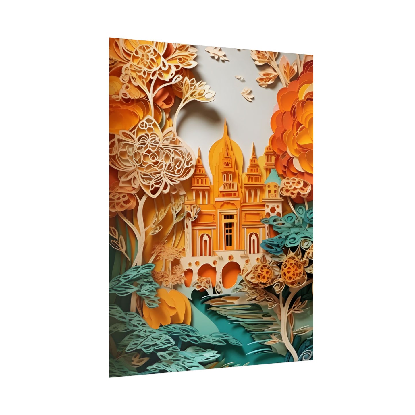 Colorful Indian Paper Quilling Art: Beautiful Landscape - Poster