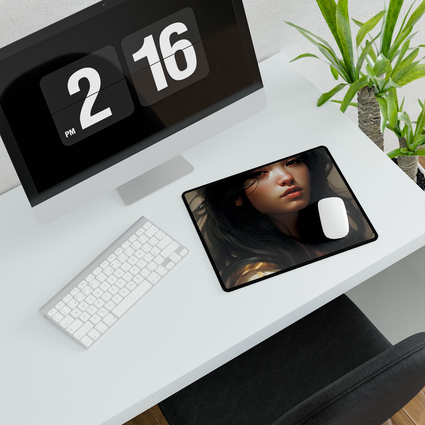 Astonishing Black Haired Portrait: Digital Artwork - Desk Mat