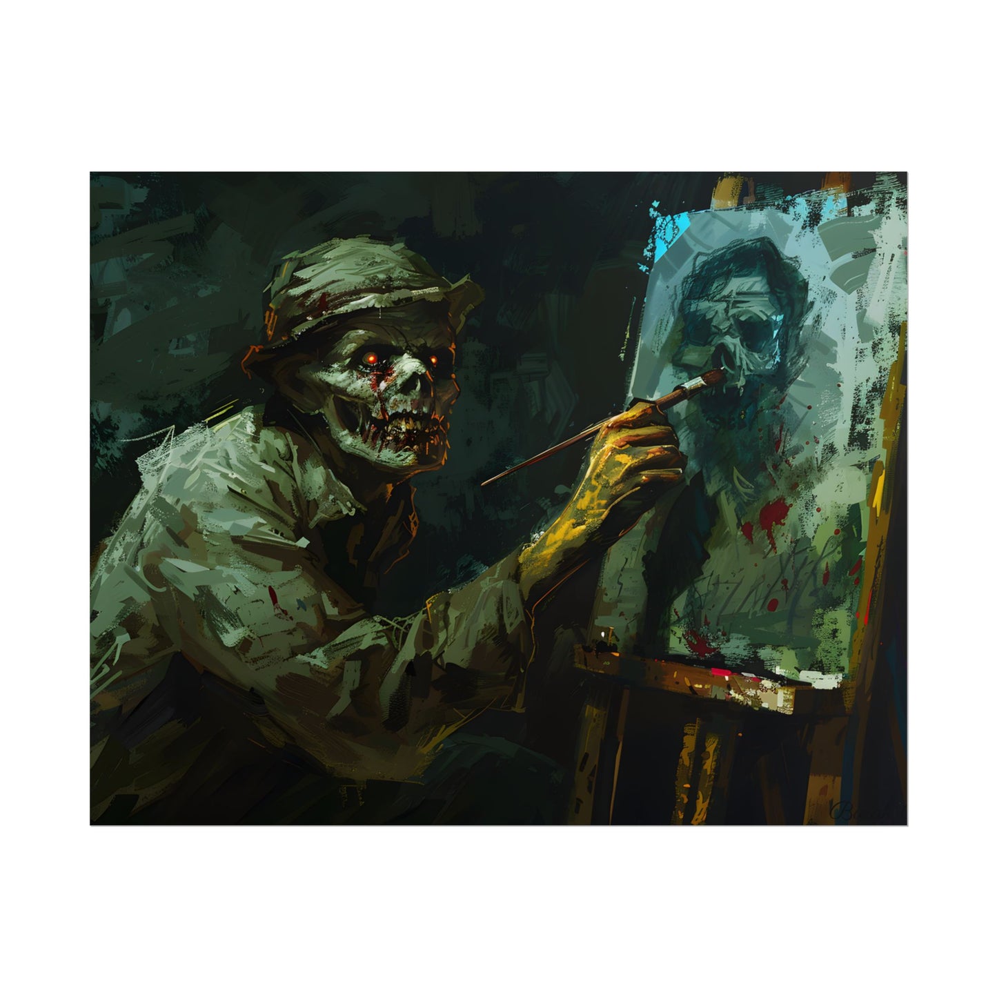 Zombie Painter in Action: Original Digital Art Piece - Poster