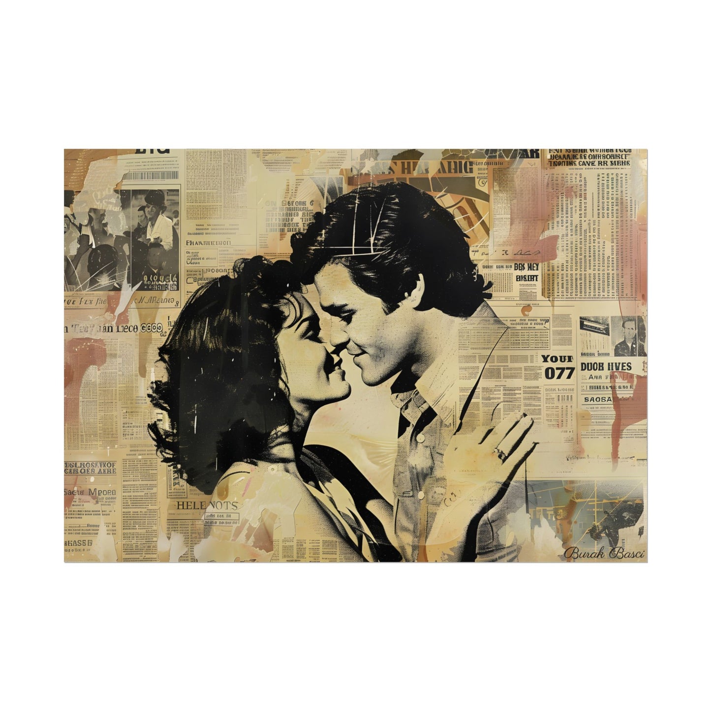 Retro Vintage Romance: Couples Newsprint Artwork - Poster