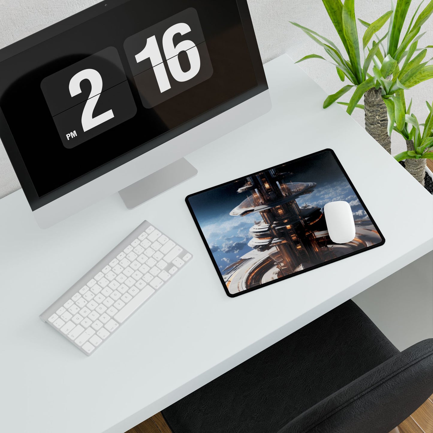 Aetherial Space Station: Industrial Haven with Habitation Windows - Desk Mat